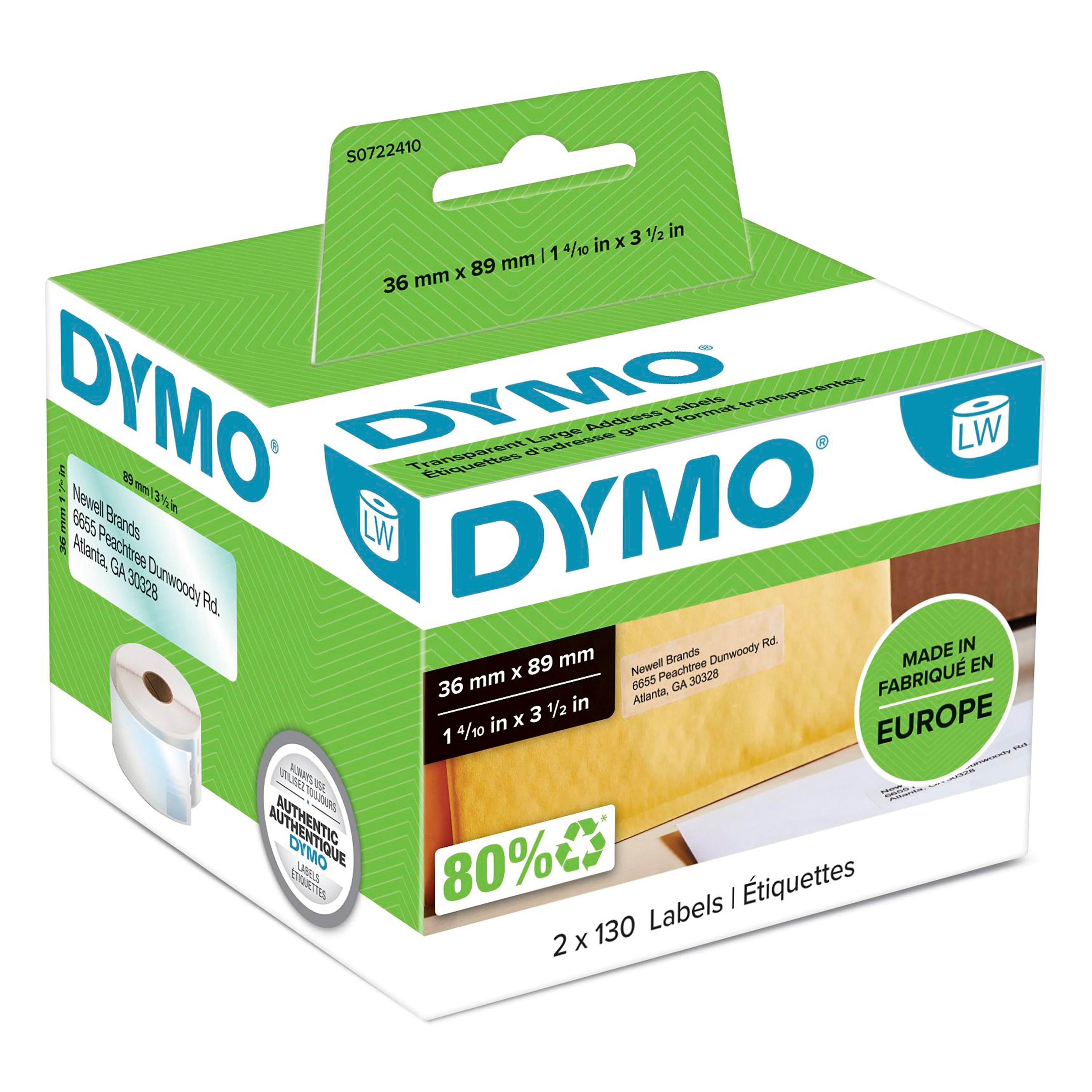 DYMO LabelWriter store adresseetiketter | 36mm x 89mm | sort på klar | 1 rulle x 260 stk Fotopapir 99013