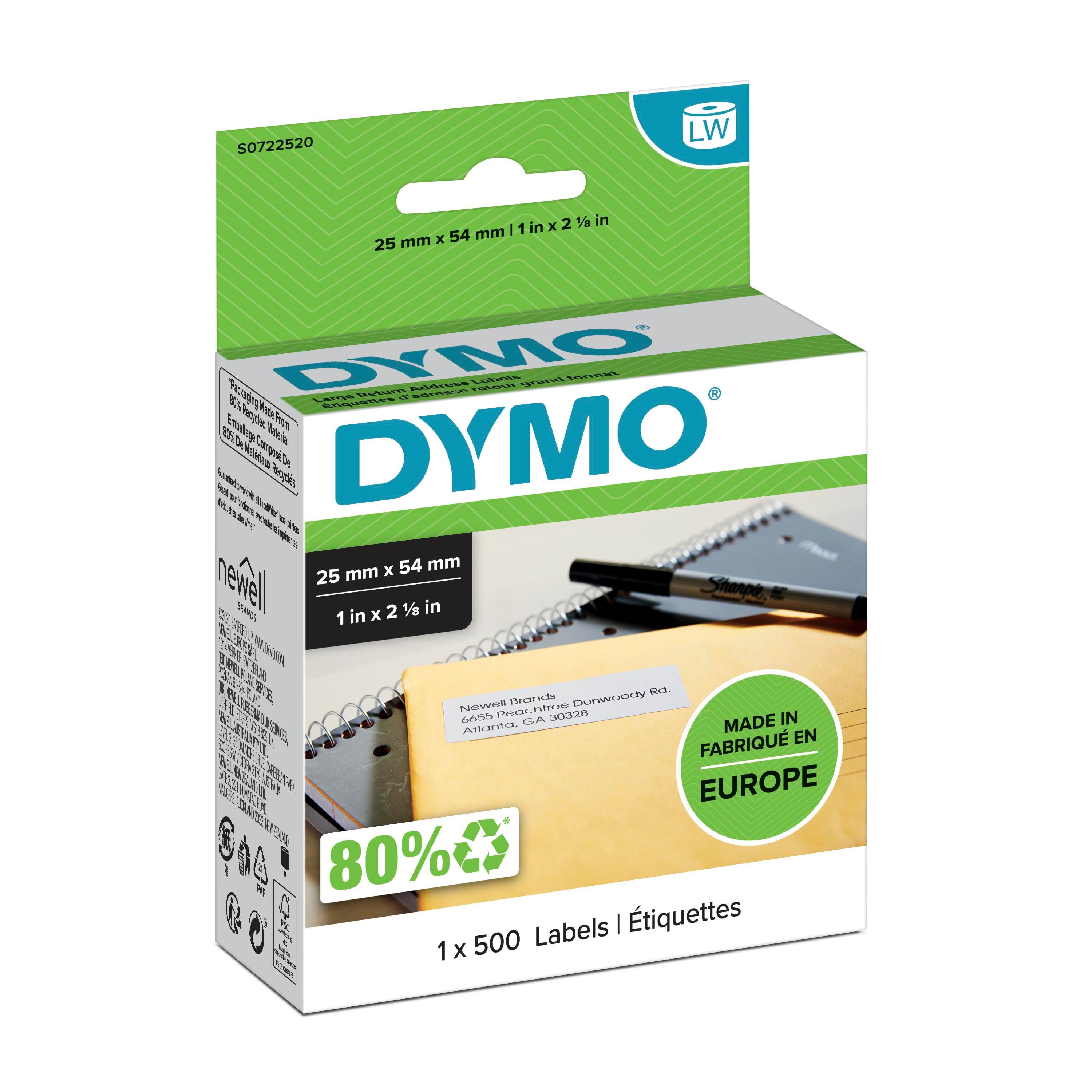 DYMO LabelWriter store retur adresse etiketter | 25mm x 54mm | rulle x 500 stk
