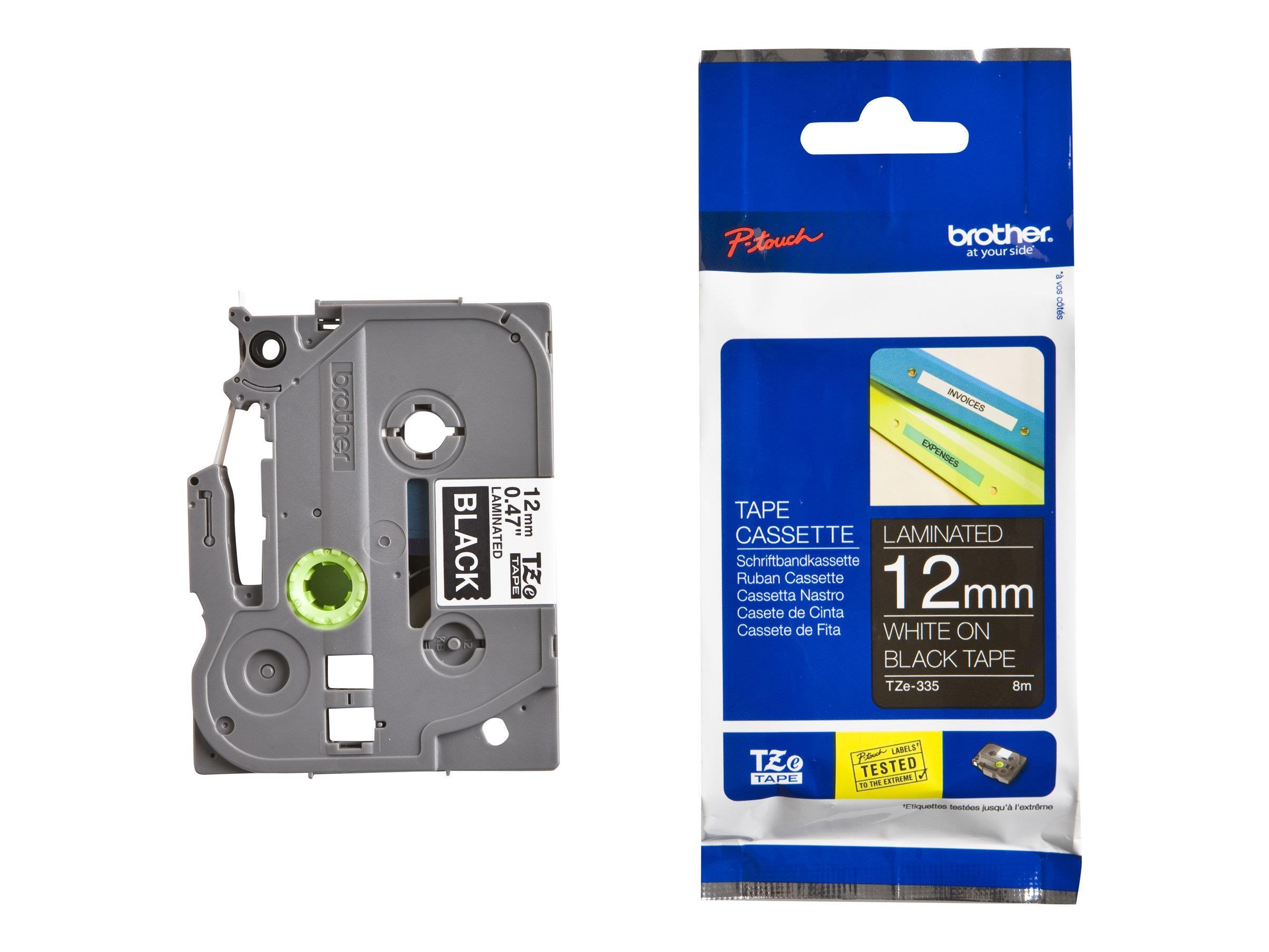 Brother TZe335 12mm (0.47") White on Black Label tape for P-Touch 8m Fotopapir