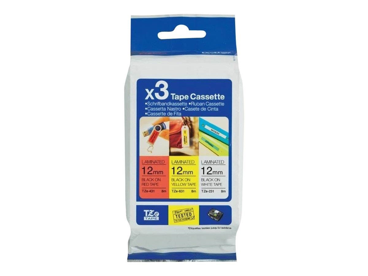 Brother TZe 31M3 - 3-Pack 1x black on red 1x black on white and 1x black on yellow laminated tape (12mm x 8m) Fotopapir TZE31M3