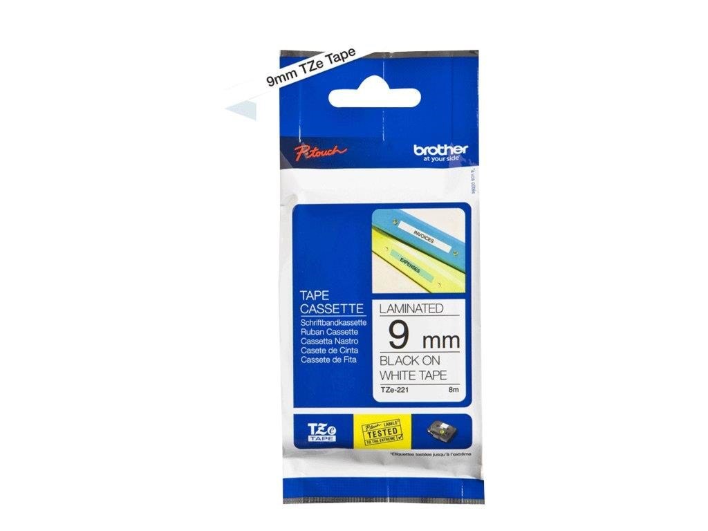 Brother TZe 221 - Black On White - Roll (0.9 cm x 8 m) Fotopapir TZE221