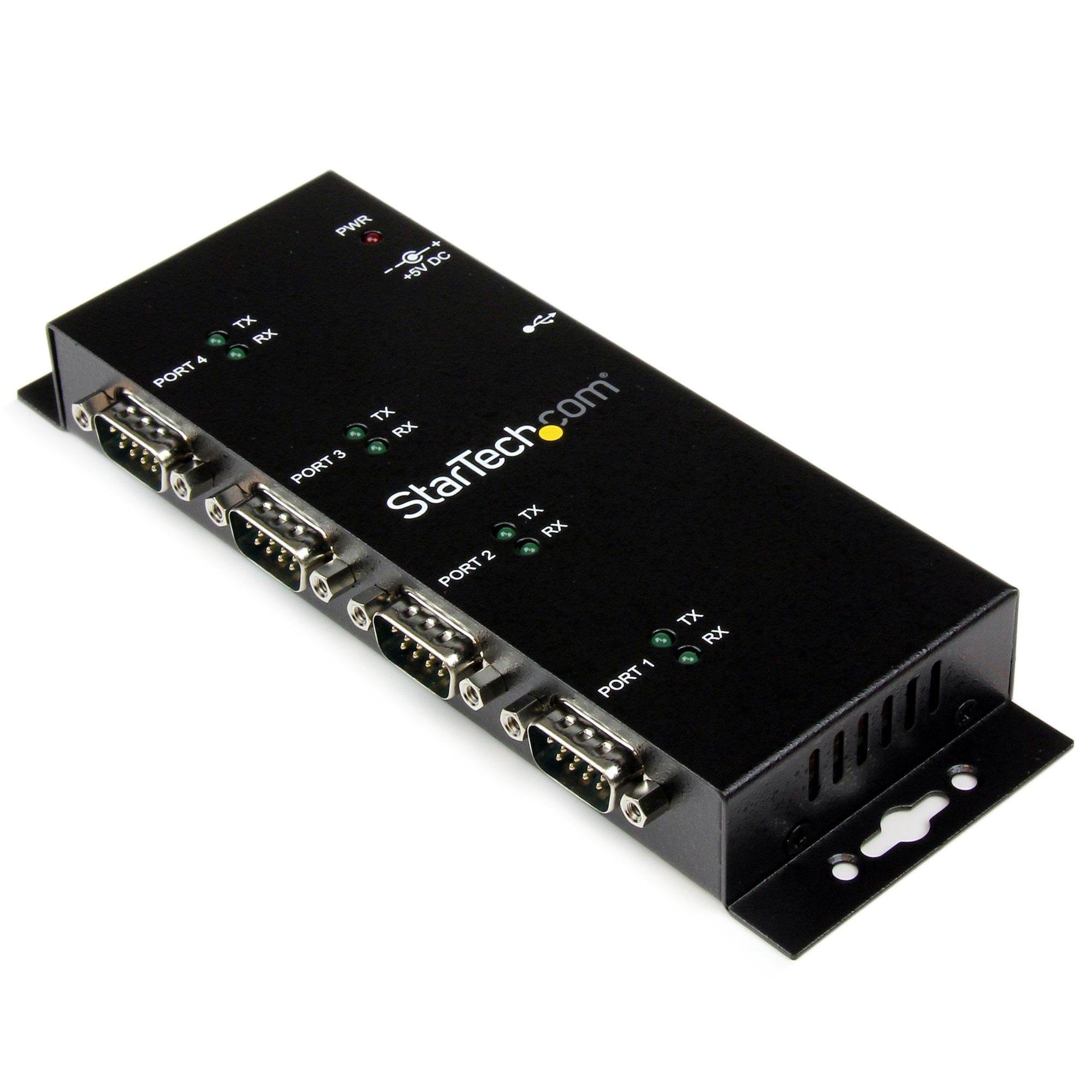 StarTech.com ICUSB2324I 4 Port USB to DB9 RS232 Serial Adapter Hub - Industrial DIN Rail and Wall Mountable Netværksadapter