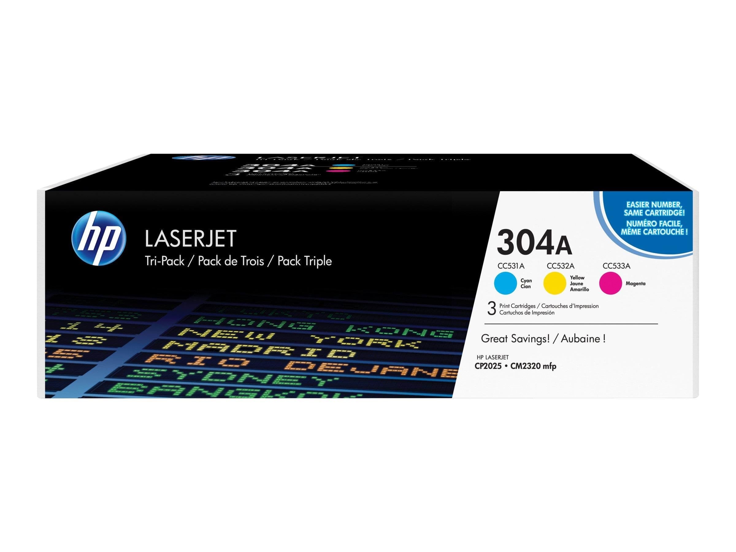 HP 304A / CF372AM 3-Pack Yellow Cyan Magenta Toner Printerpatron Og Toner