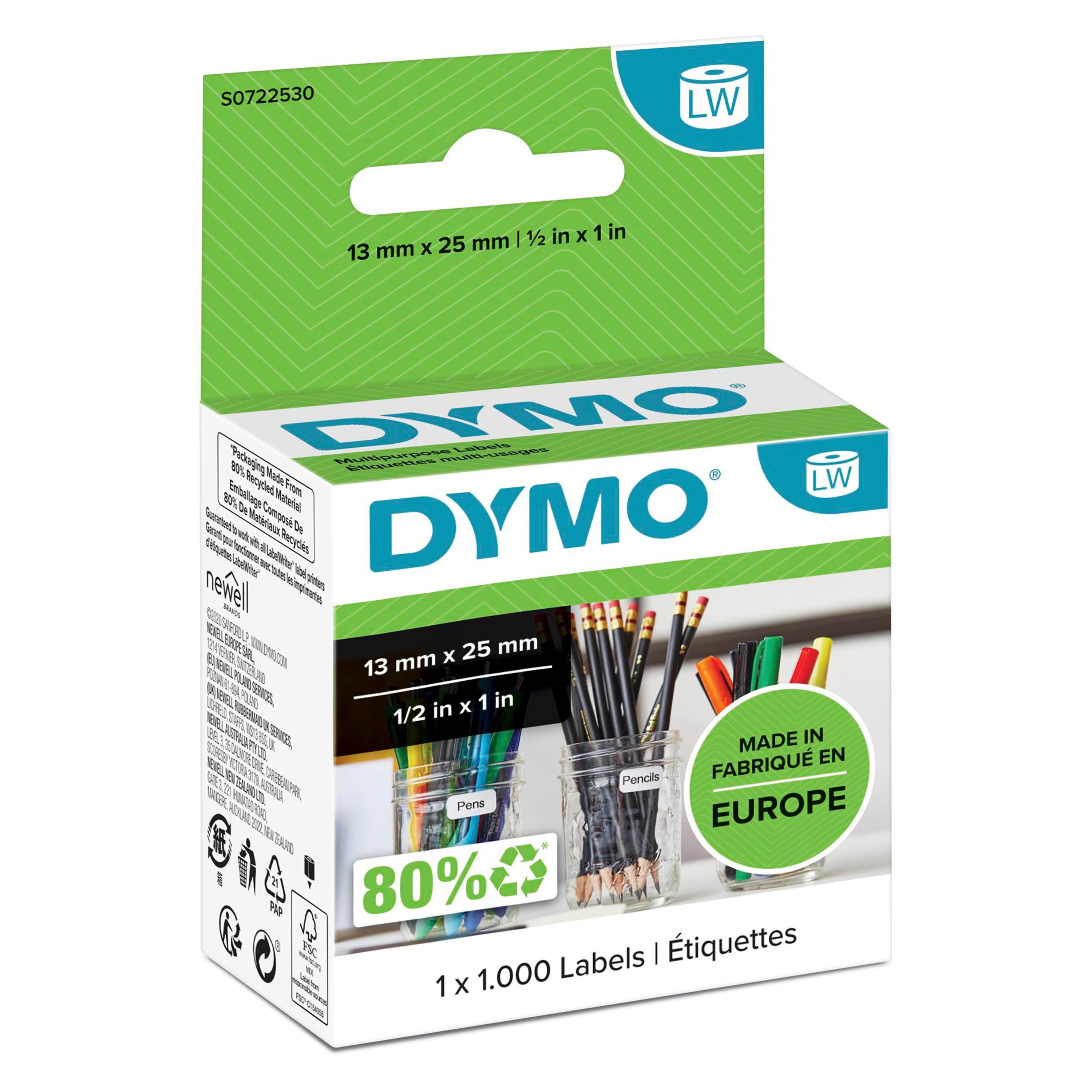 DYMO LabelWriter små multifunktionelle etiketter | 13mm x 25mm | 1 rulle x 1000 stk