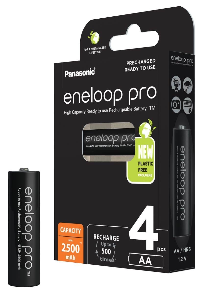 Panasonic Eneloop Pro battery - 4 x AA type - NiMH Batteri BK-3HCDE/4BE