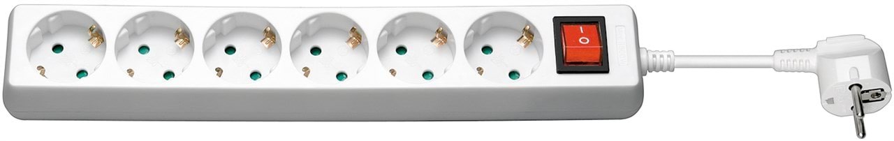 Pro Power Socket x6 - w/Switch - 1.5m - White Strømkabel Hvid 4040849512889