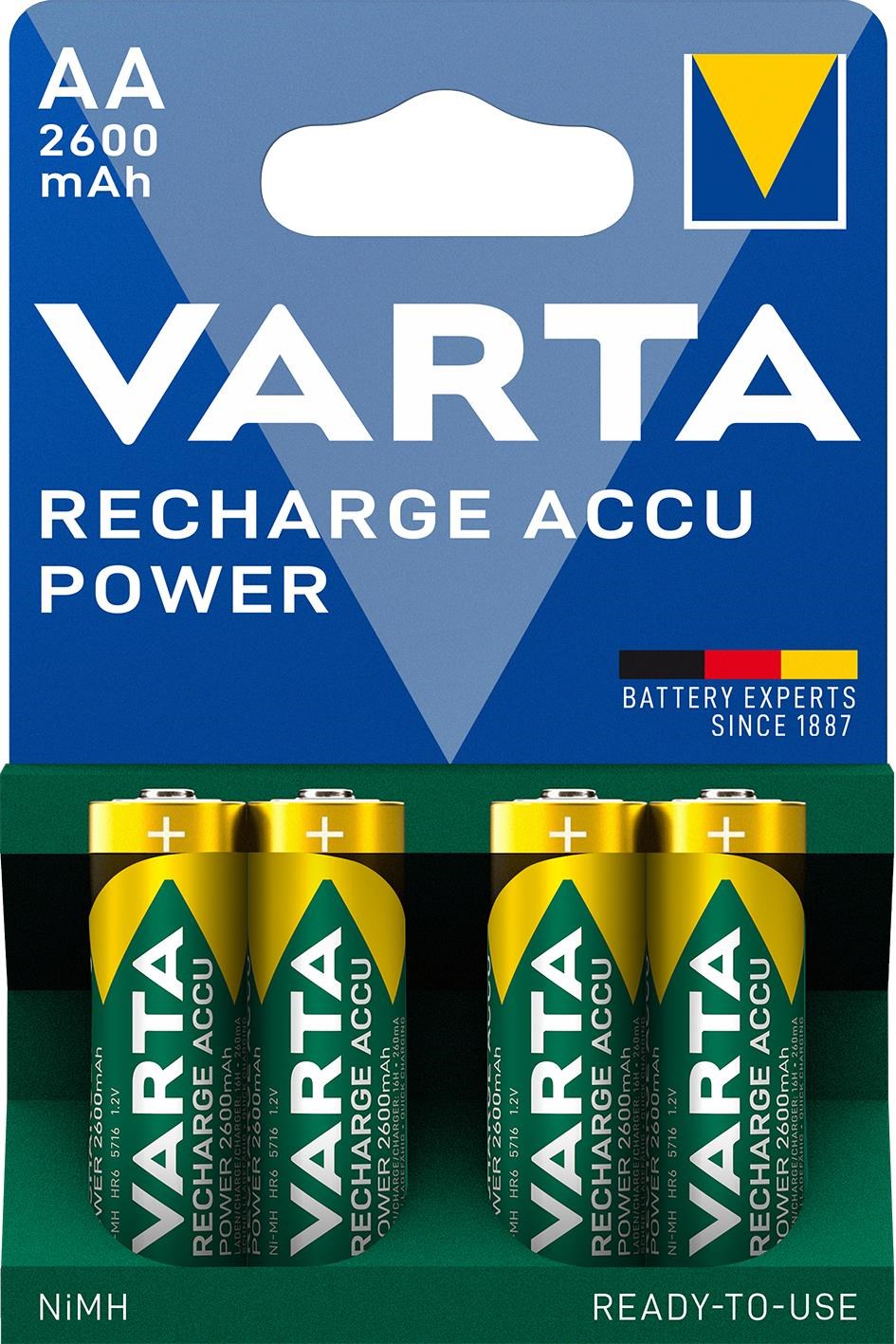 VARTA batteri genopladelig power aa 2600mah 4-pak Batteri 05716101404