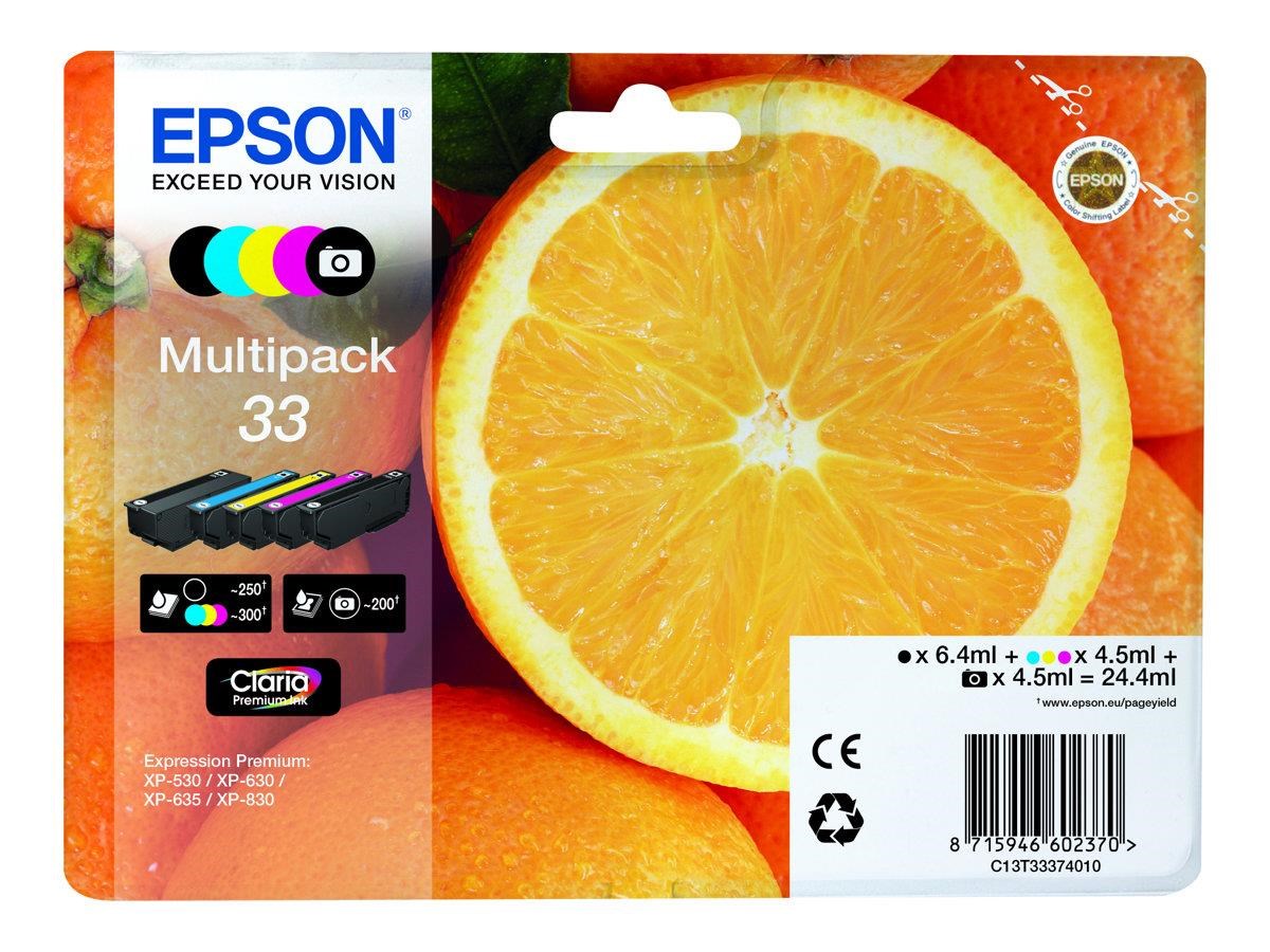Epson 33 Multipack 5-Pack (Black Yellow Magenta Cyan Photo-Black) Printerpatron Og Toner C13T33374010