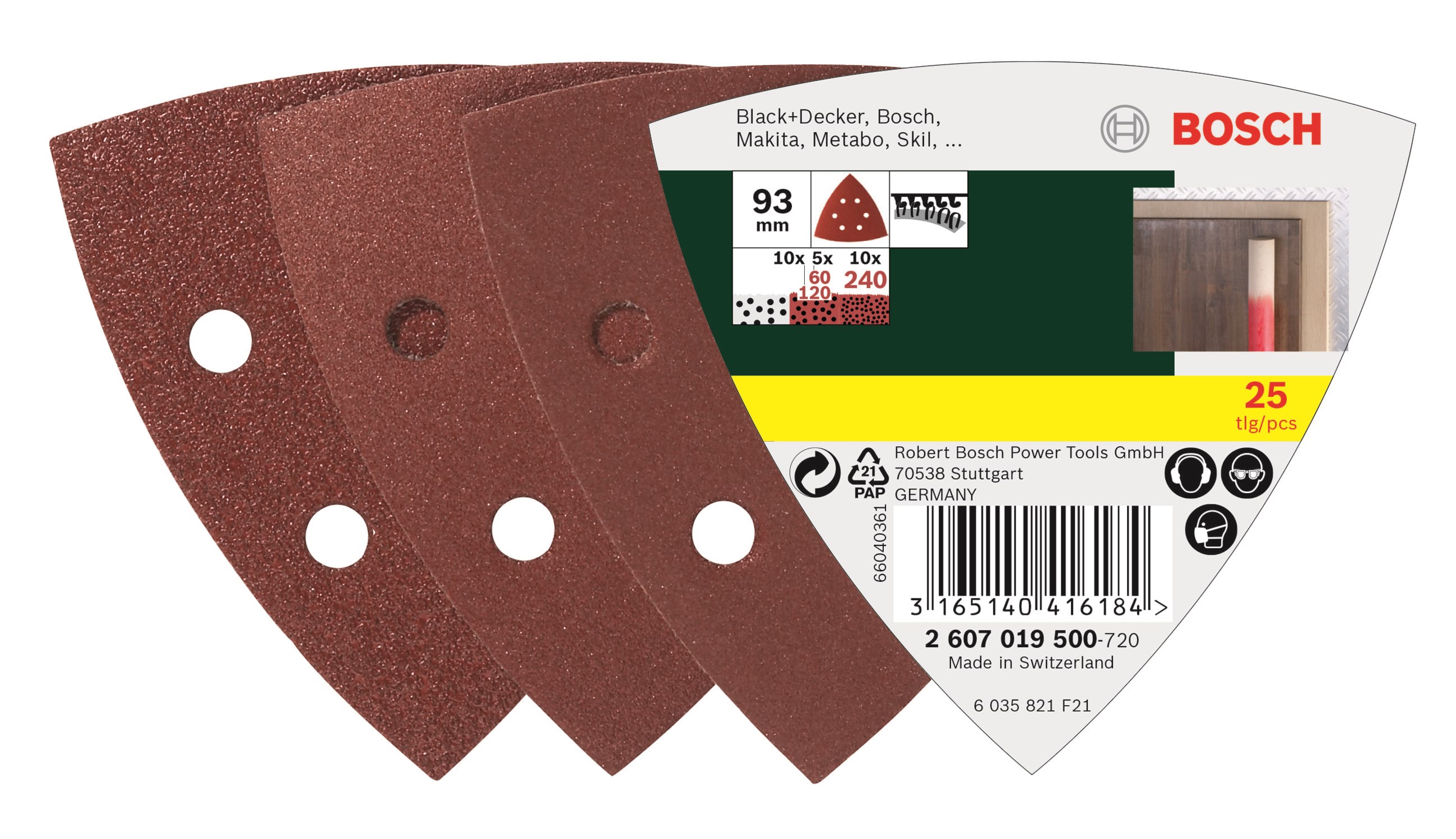 Bosch Slibebladssæt med 25 stk. til deltaslibere, korn 60, 120, 240 Slibemaskine 2607019500