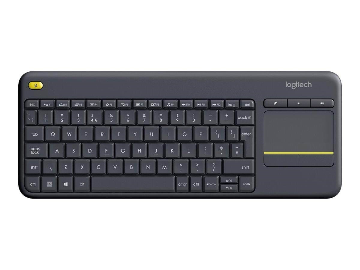 Logitech K400 Plus Ergonomic Wireless Touch - Tastatur - Nordisk - Sort