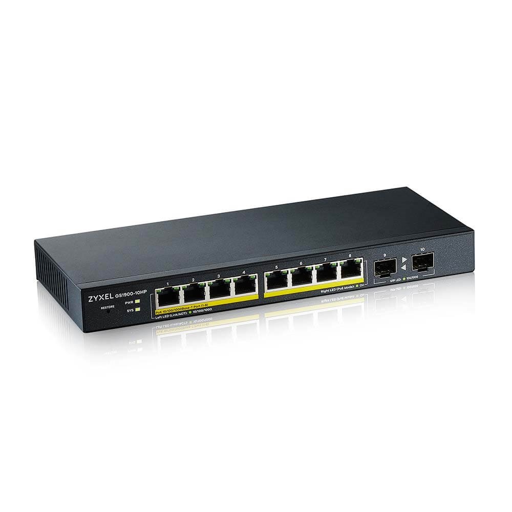 ZyXEL GS1900-10HP 8-port GbE Smart Managed PoE Switch with GbE Uplink Switch GS1900-10HP-EU0101F