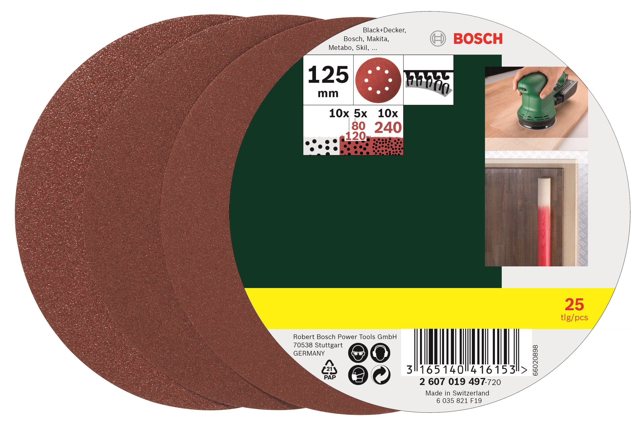 Bosch Slibebladssæt med 25 stk. til excenterslibere, korn 80, 120, 240 Slibemaskine 2607019497