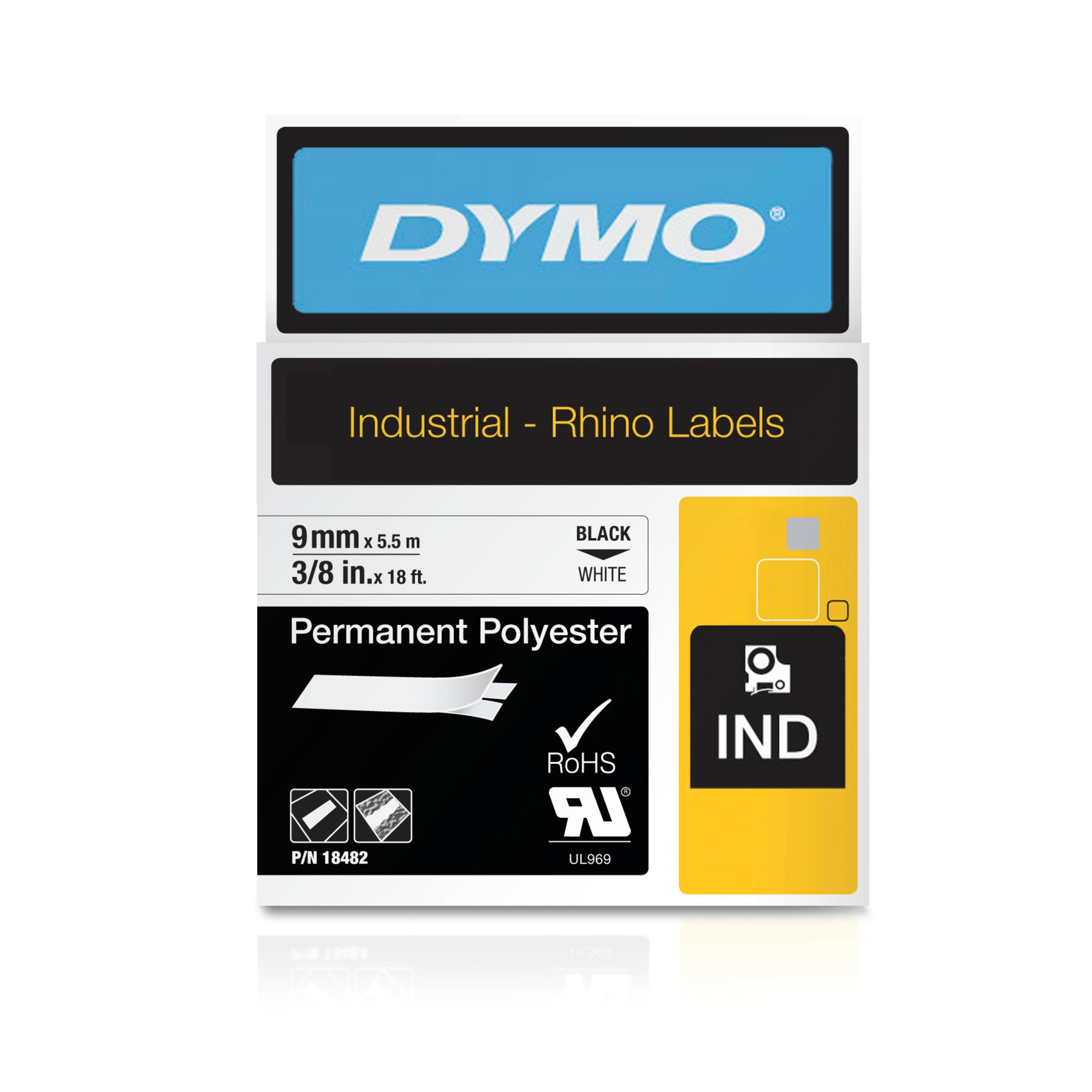 DYMO Dymo Rhino permanent polyester | 9mm x 5.5m | sort på hvid Fotopapir 18482