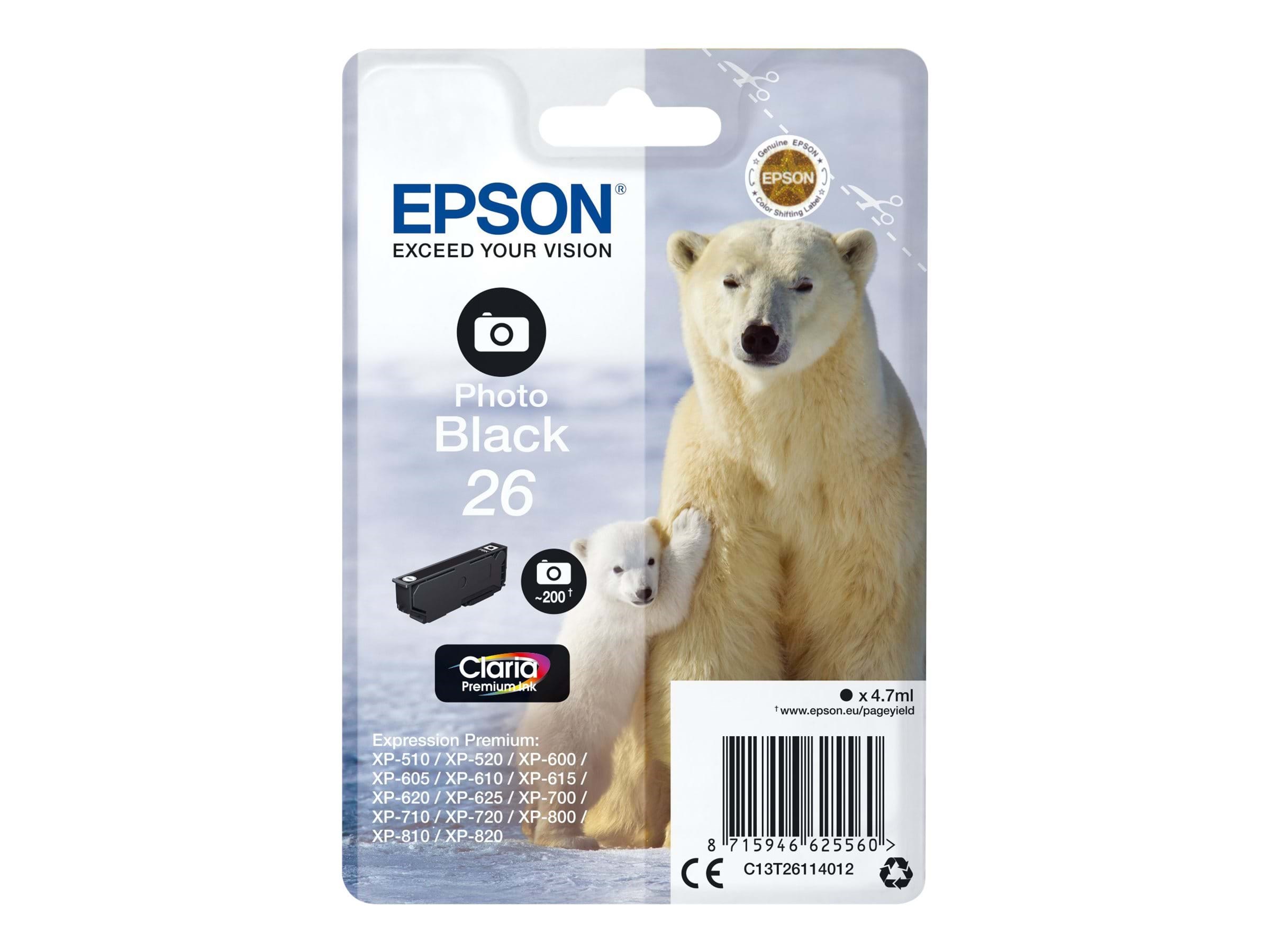 Epson 26 - Photo Black Ink Printerpatron Og Toner Foto sort C13T26114012