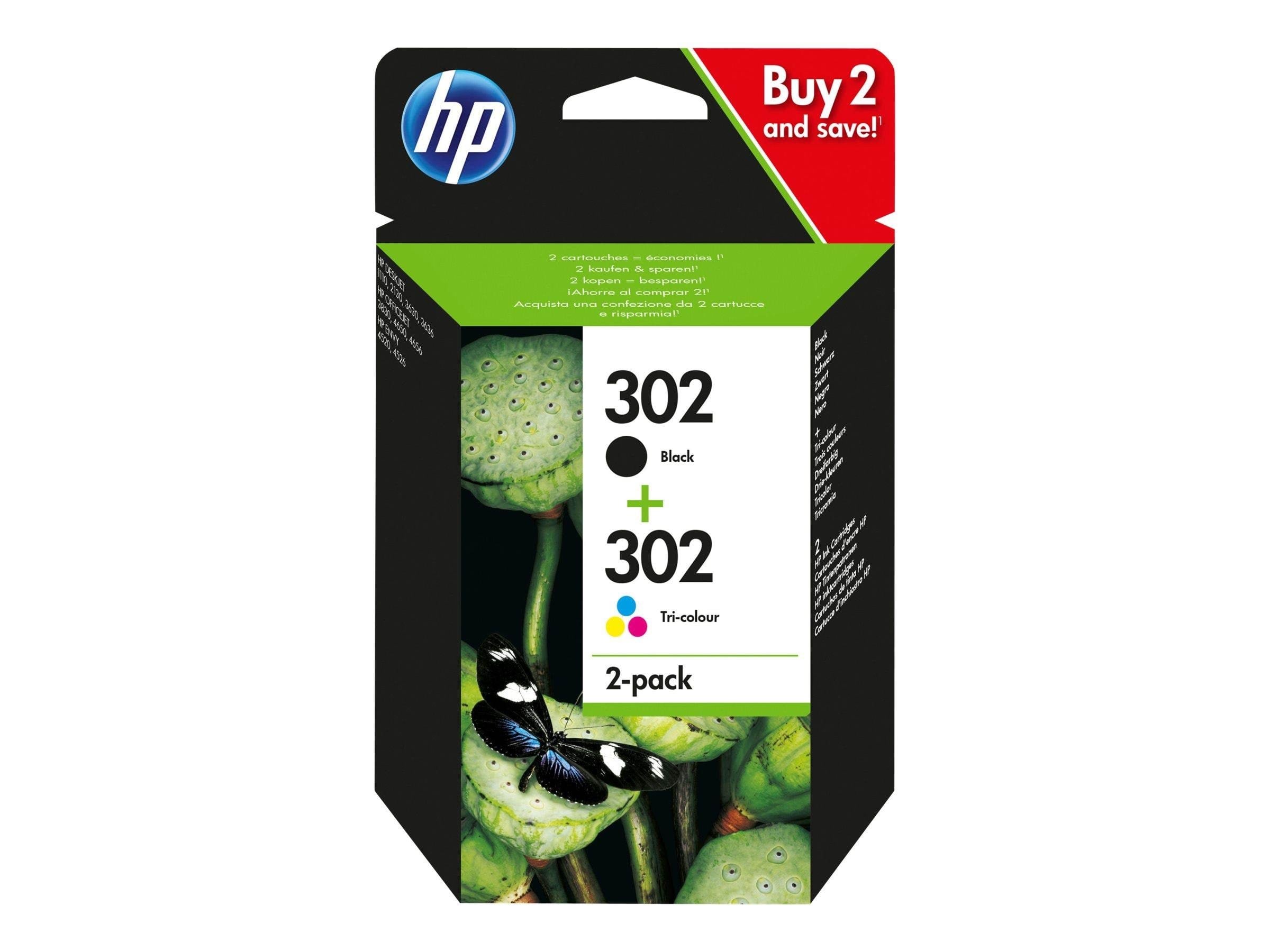 HP 302 / X4D37æ 2-Pack Black and Color Ink Printerpatron Og Toner Dye-based tricolor