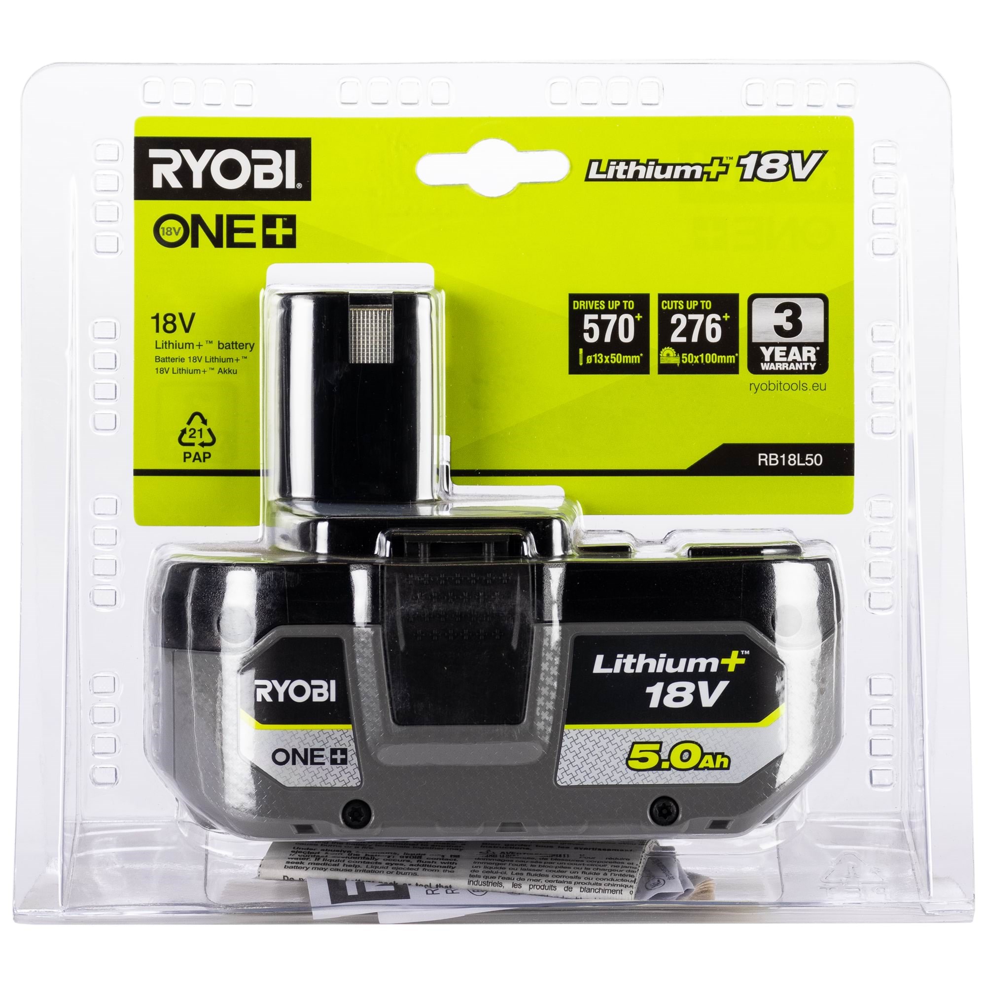 Ryobi 18V 5.0 Ah Lithium+ Battery RB18L50 Akku Lader 5133002433