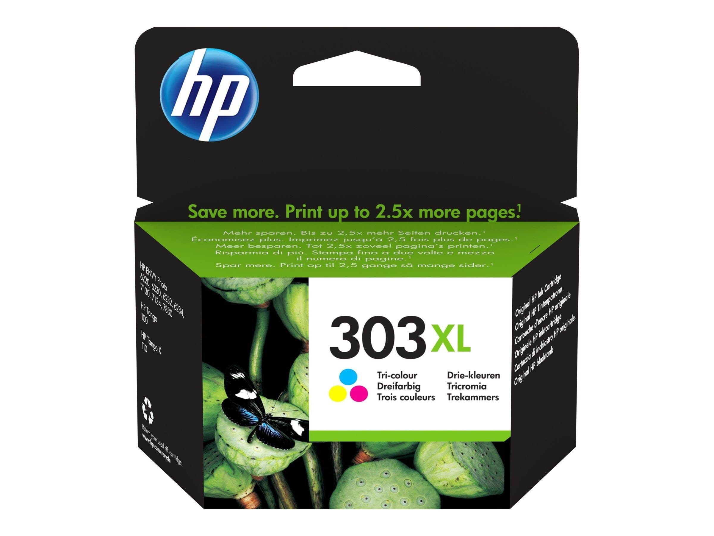 HP 303XL / T6N03æ High Capacity Tri-Color (Cyan Magenta Yellow) Ink Printerpatron Og Toner Cyan, Magenta, Gul