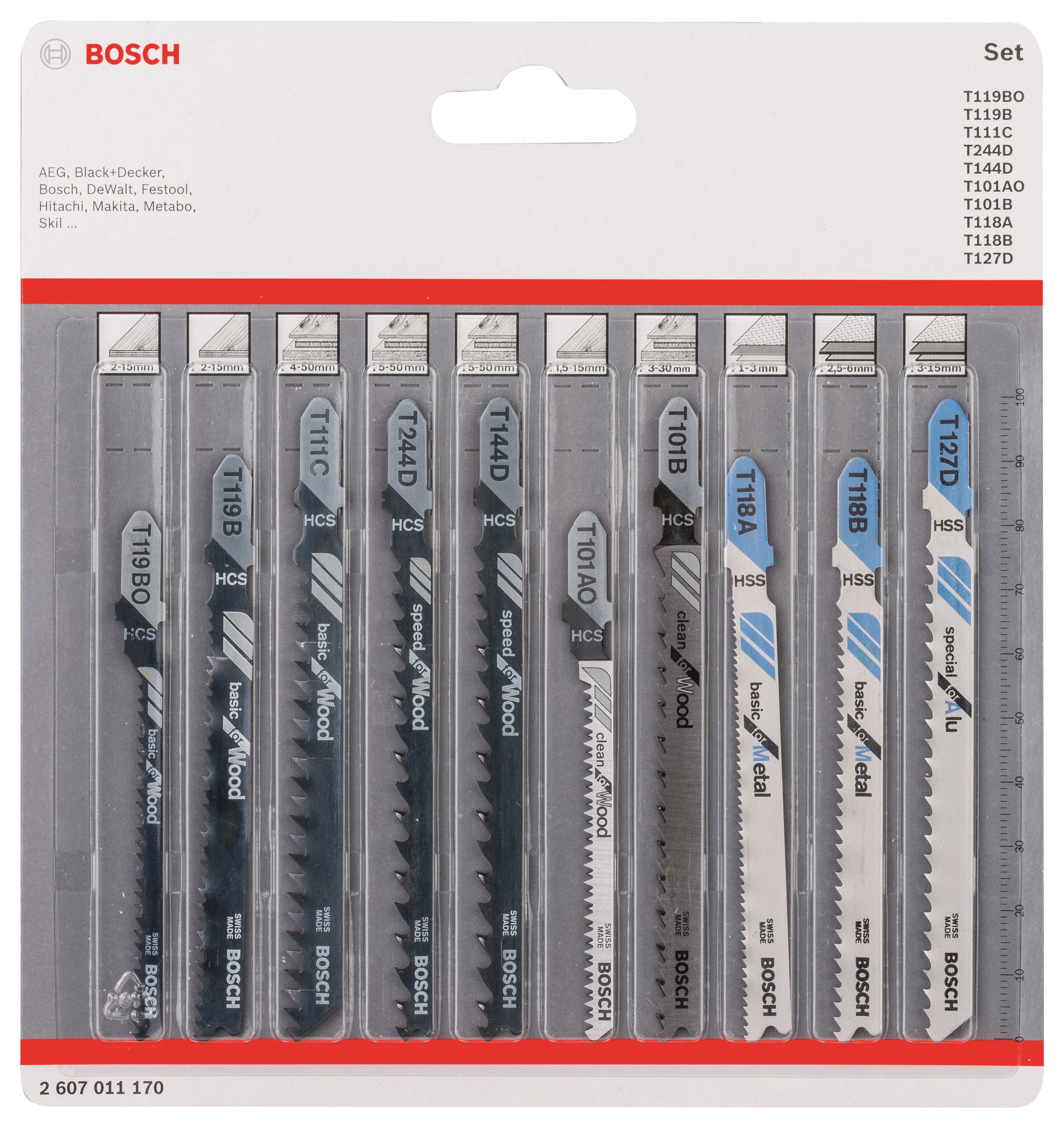 Bosch Stiksavsklingesæt med 10 dele, Wood+Metal Stiksav 2607011170