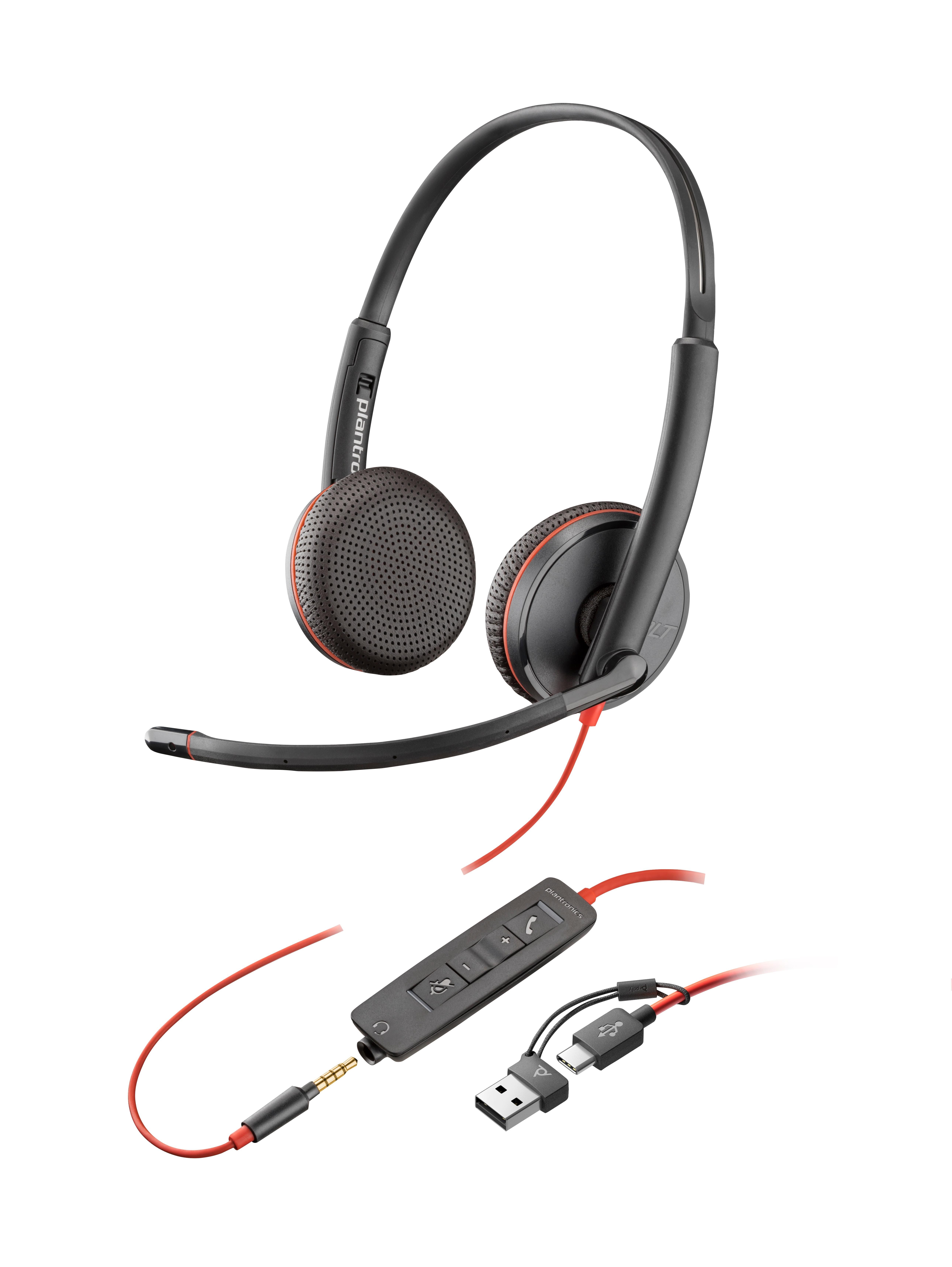 HP Poly Blackwire 3225 Stereo USB-C Headset +3.5mm Plug +USB-C/A Adapter (Bulk) (8X229A6) Hovedtelefoner Og Headset Sort