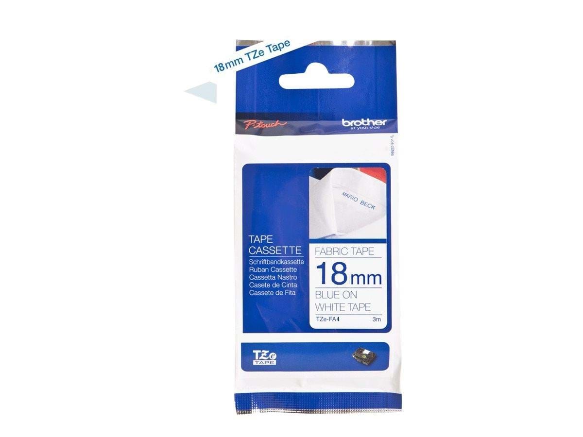Brother Tape TZeFA4B 18mm Blue on White background Fotopapir