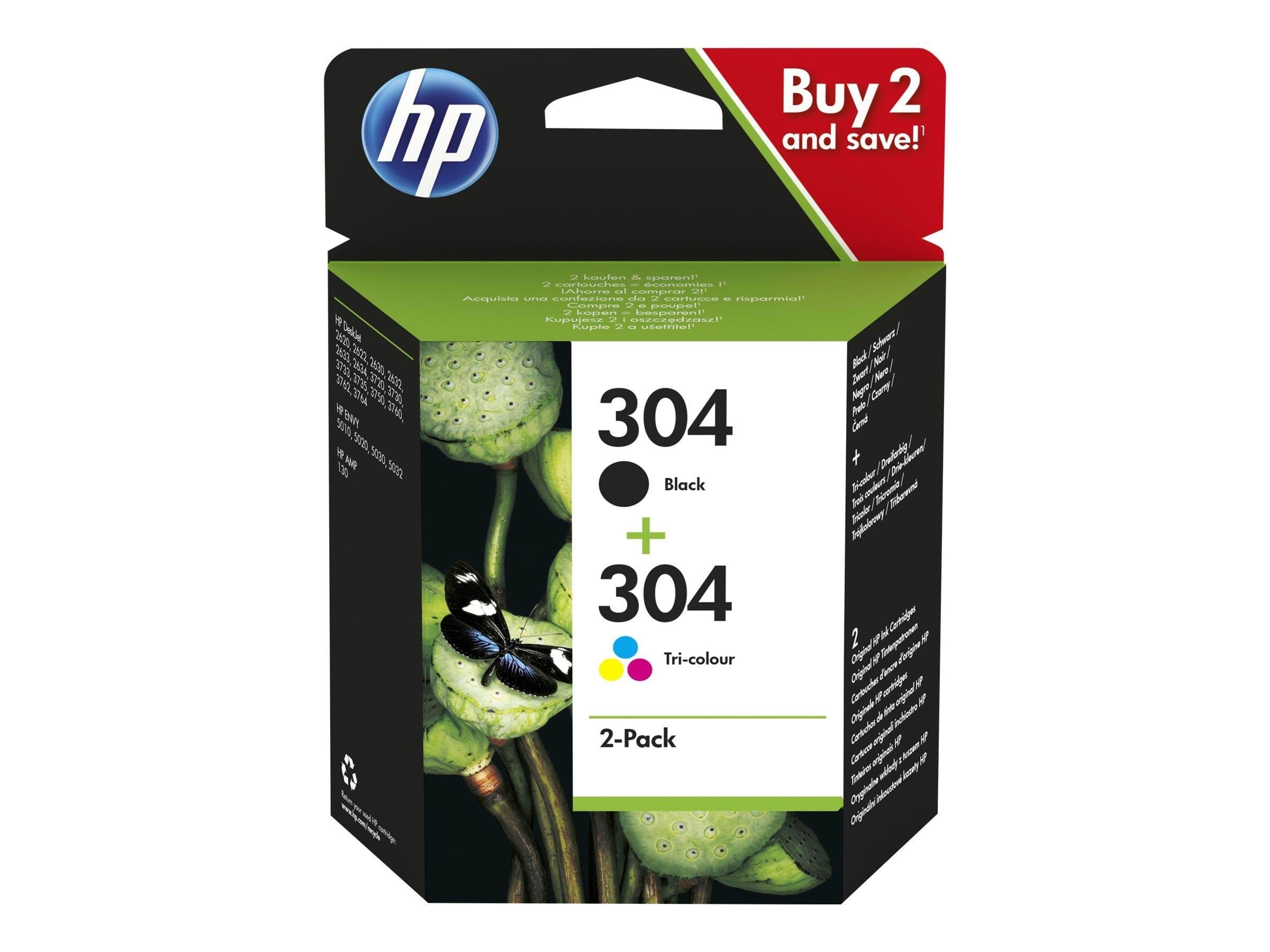 HP 304 / 3JB05AE 2-Pack Black and Color Ink Printerpatron Og Toner Dye-based tricolor