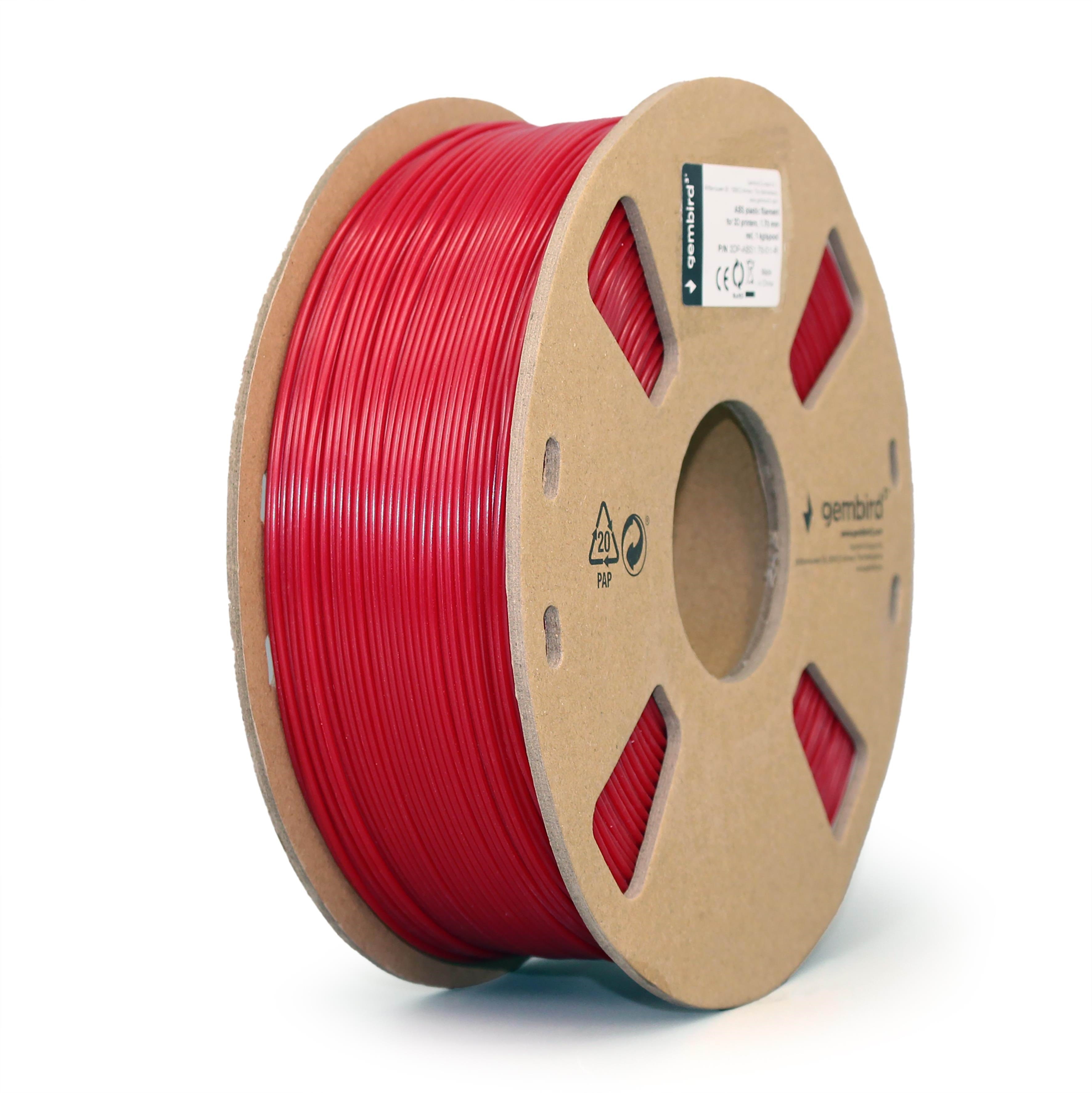 Gembird ABS filament - Rød - 1.75mm ø - 1 kg 3d Filament 3DP-ABS1.75-01-R