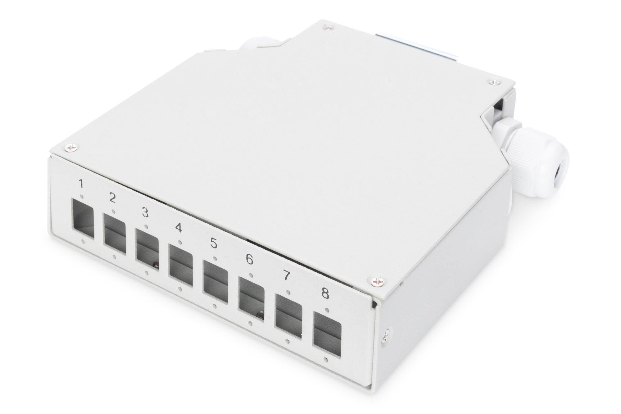 DIGITUS DN-96891 Din Rail Splice Box for 8 LC/DX couplers Color grey Netværkstilbehør