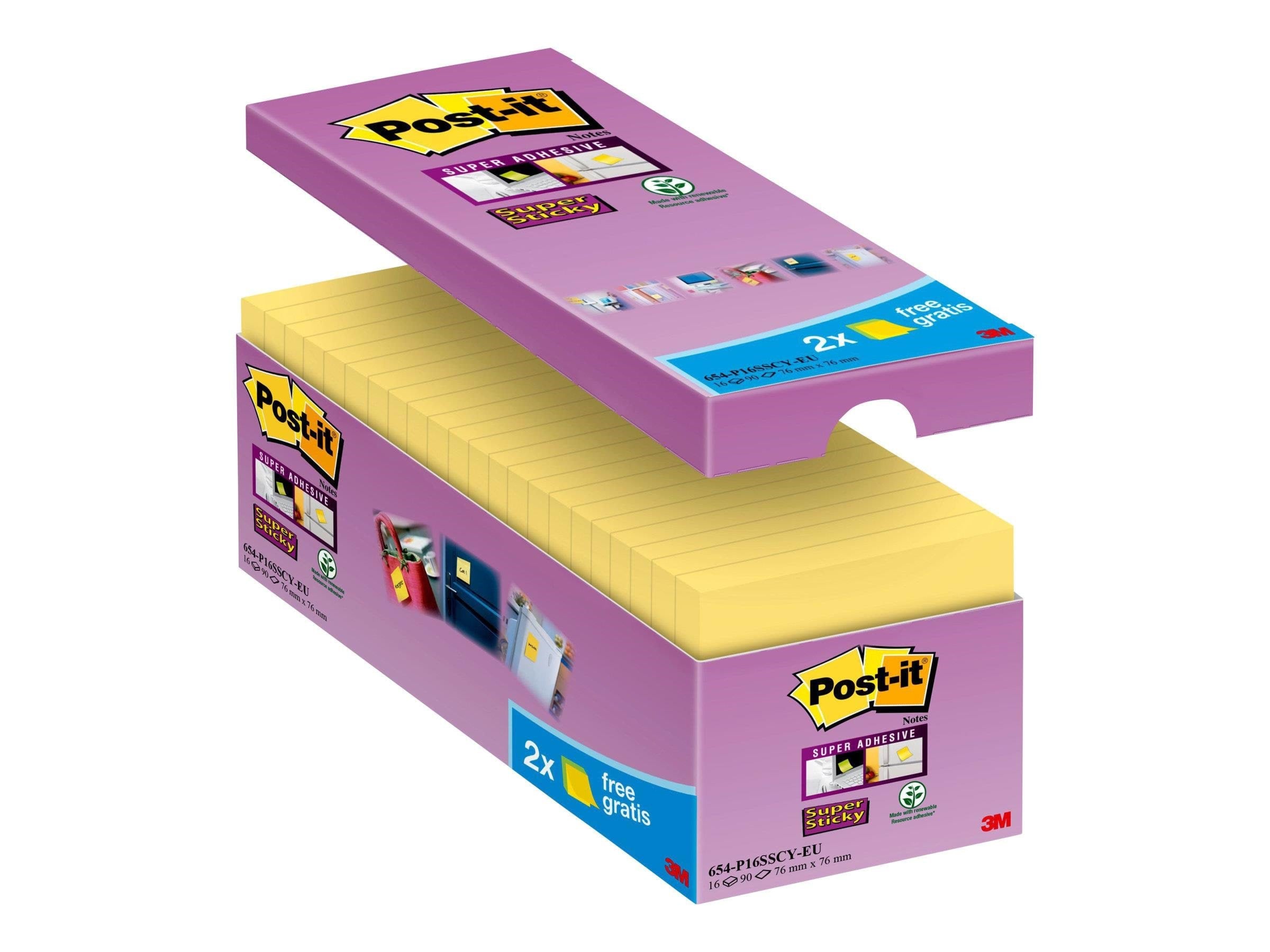 3M Post-it Super Sticky 654-P16SSCY-EU Notesbog 70005198323