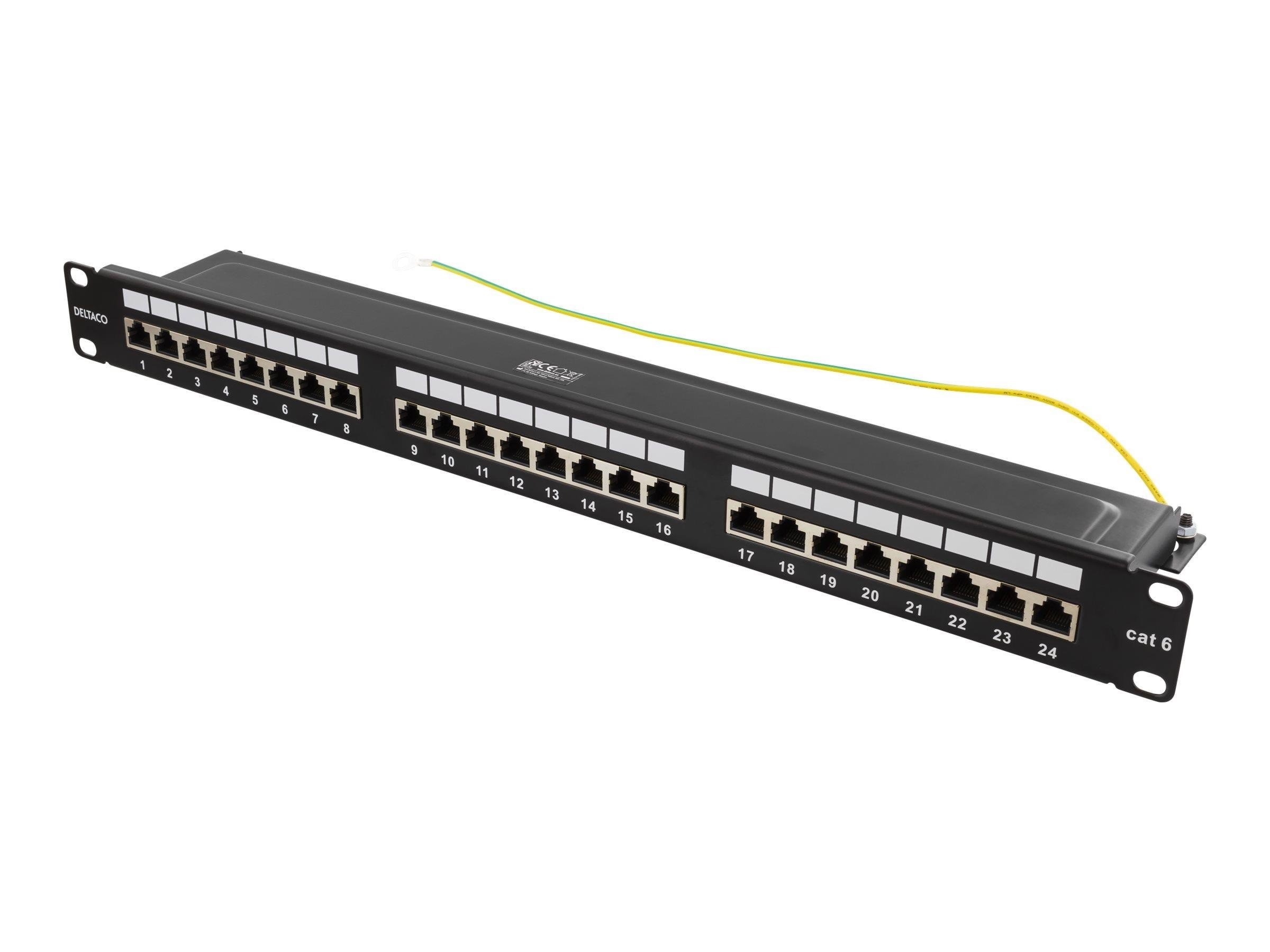 Deltaco PAN-201 STP patch panel 24xRJ45 Cat6 1U 19" metal black Netværkstilbehør