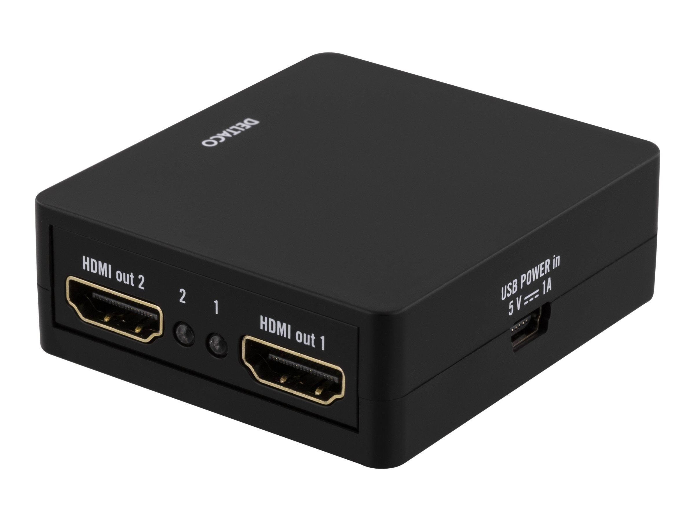 Deltaco HDMI splitter 1x HDMI in 2x HDMI out 6. Hdmi Splitter PET0102M