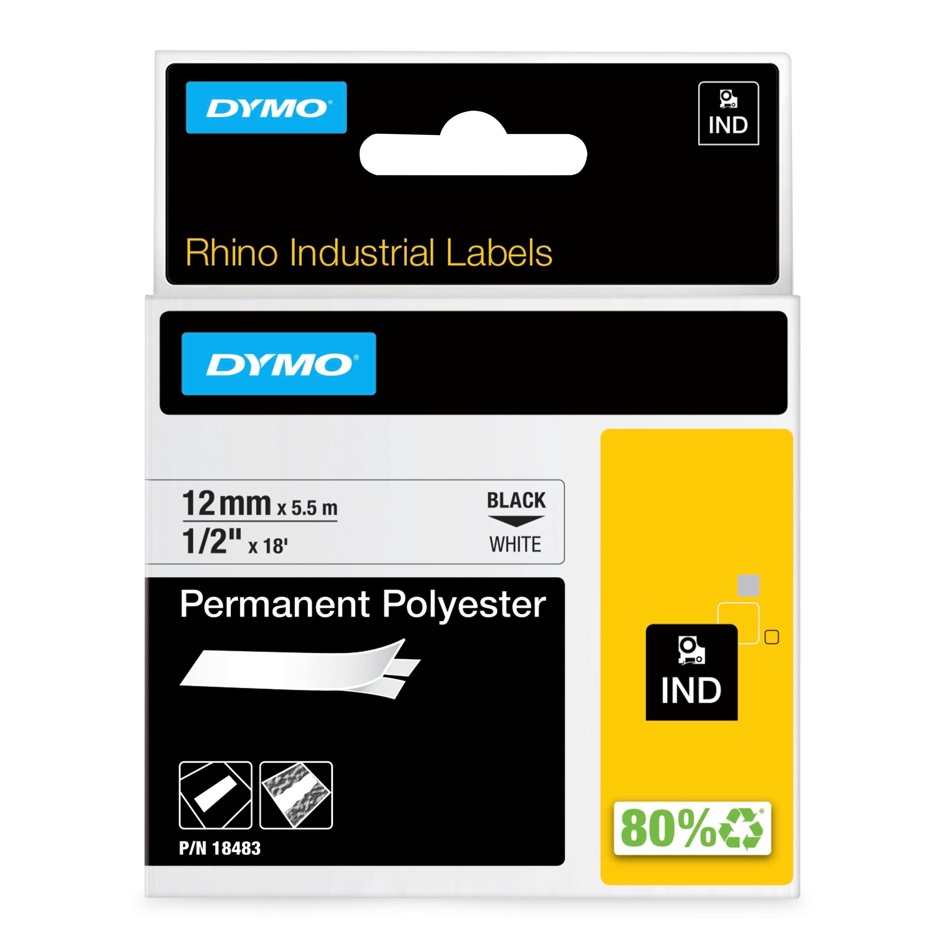 DYMO Dymo Rhino permanent polyester | 12mm x 5.5m | sort på hvid Fotopapir 18483