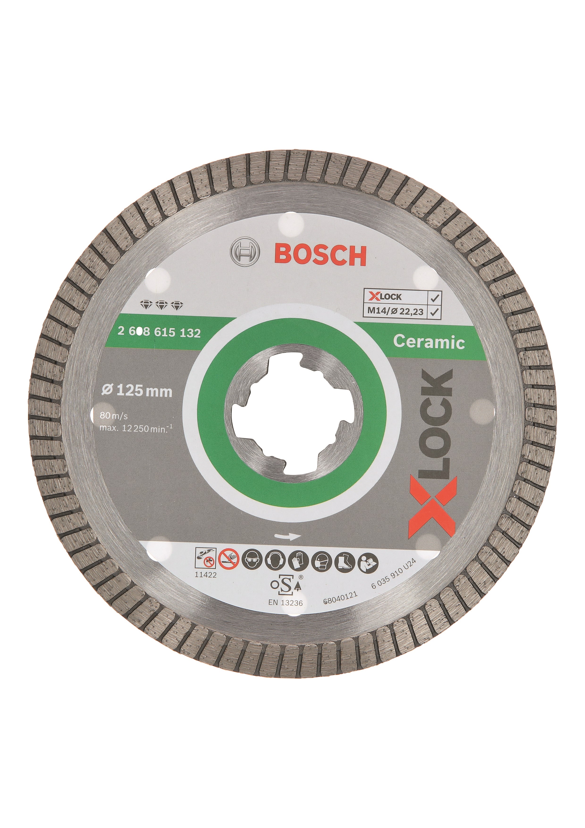 Bosch X-LOCK Best for Ceramic Extra Clean Turbo-diamantskæreskive, 125x 22,23x 1,4x 7 Vinkelsliber 2608615132