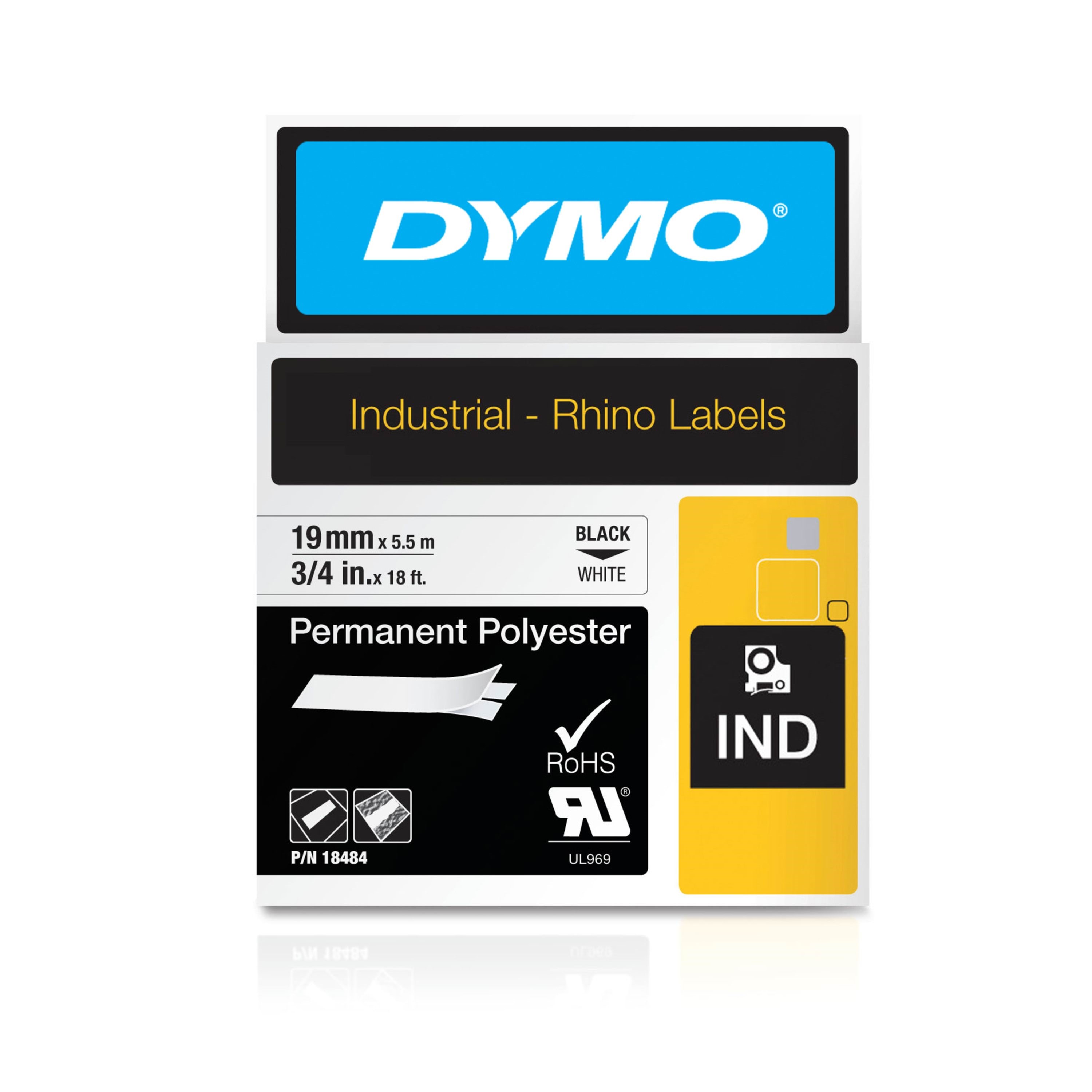 DYMO Dymo Rhino permanent polyester | 19mm x 5.5m | sort på hvid Fotopapir 18484