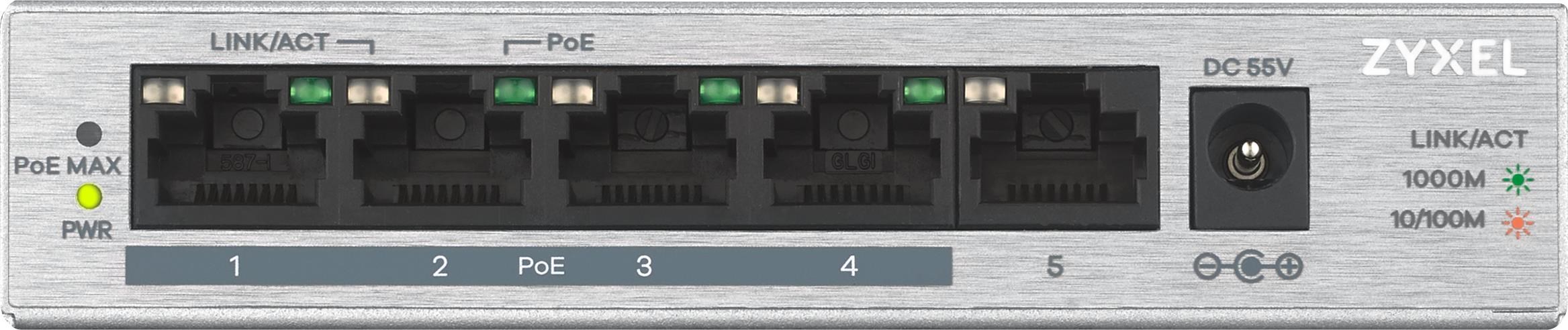 ZyXEL GS1005HP 5-Port GbE Unmanaged PoE+ (60W) Switch Switch GS1005HP-EU0101F