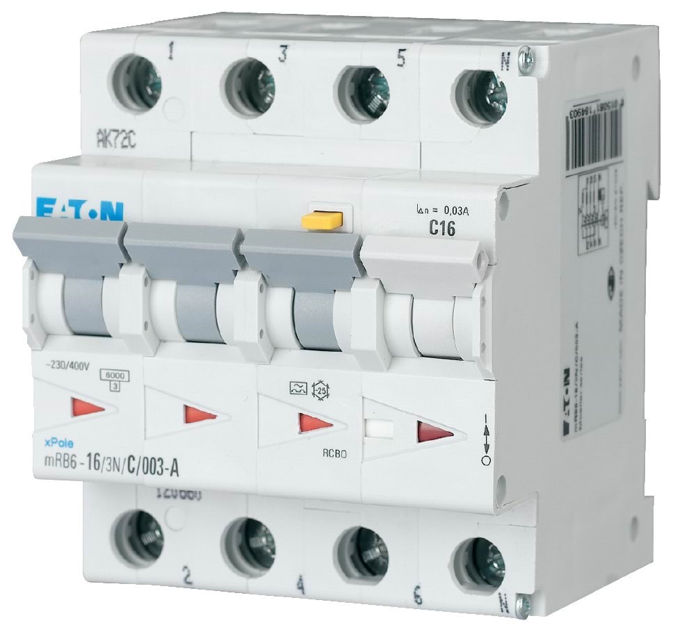 Eaton Kombiafbryder 16A 3P+N C 30mA 4M 6KA (HPFI type A)) Komponent Til Tavle Og Kasse 120660