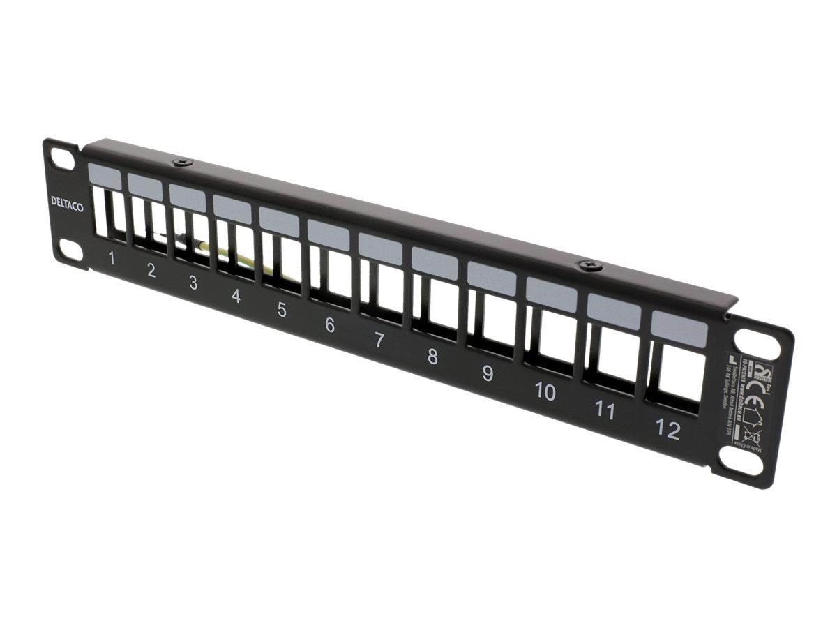 Deltaco 10" Keystone patch panel 12 ports 1U metal black Netværkstilbehør 10-PATCH18