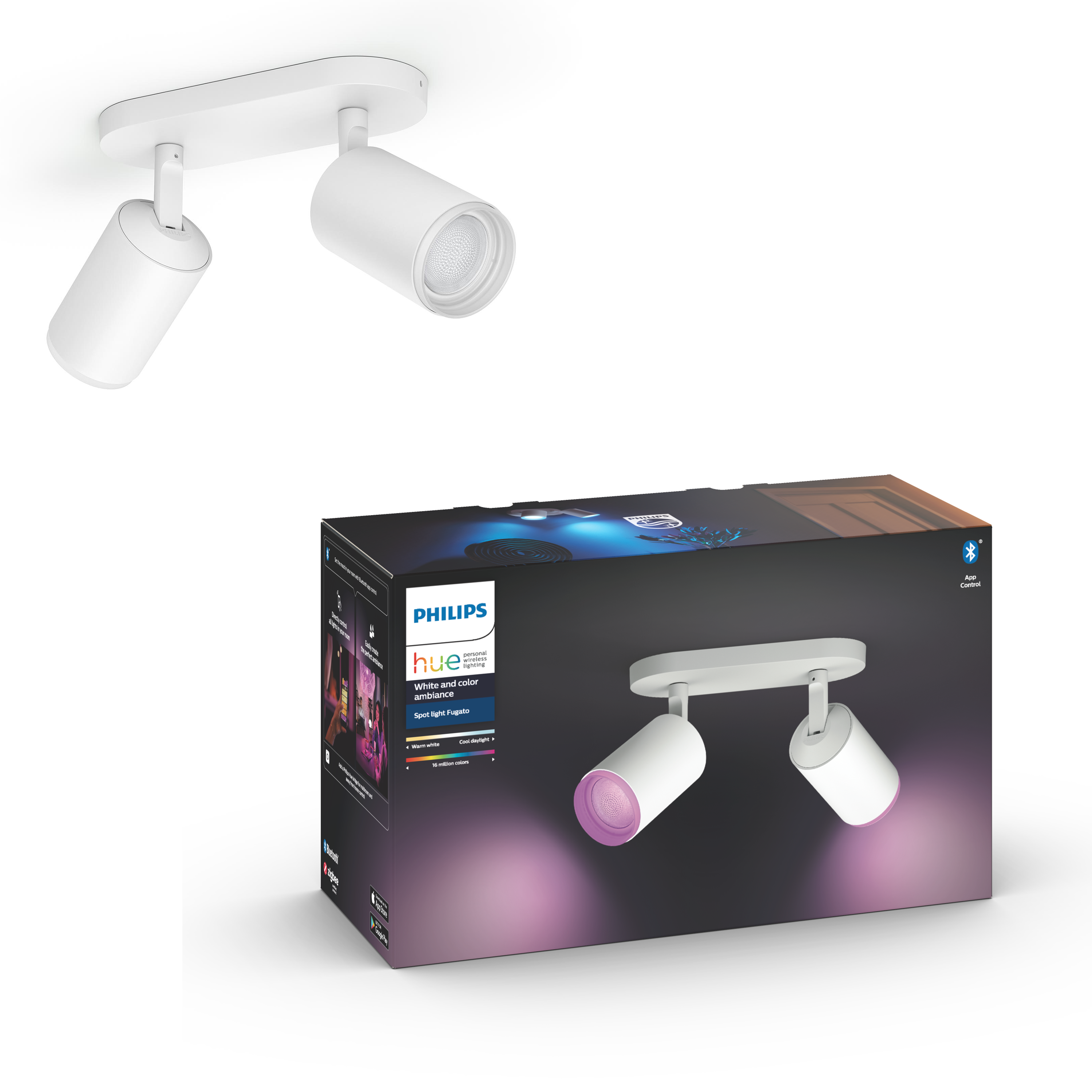 Philips Hue Fugato Plate/Spiral 2x5.7W Spots - Hvid Smart Home 929003810301