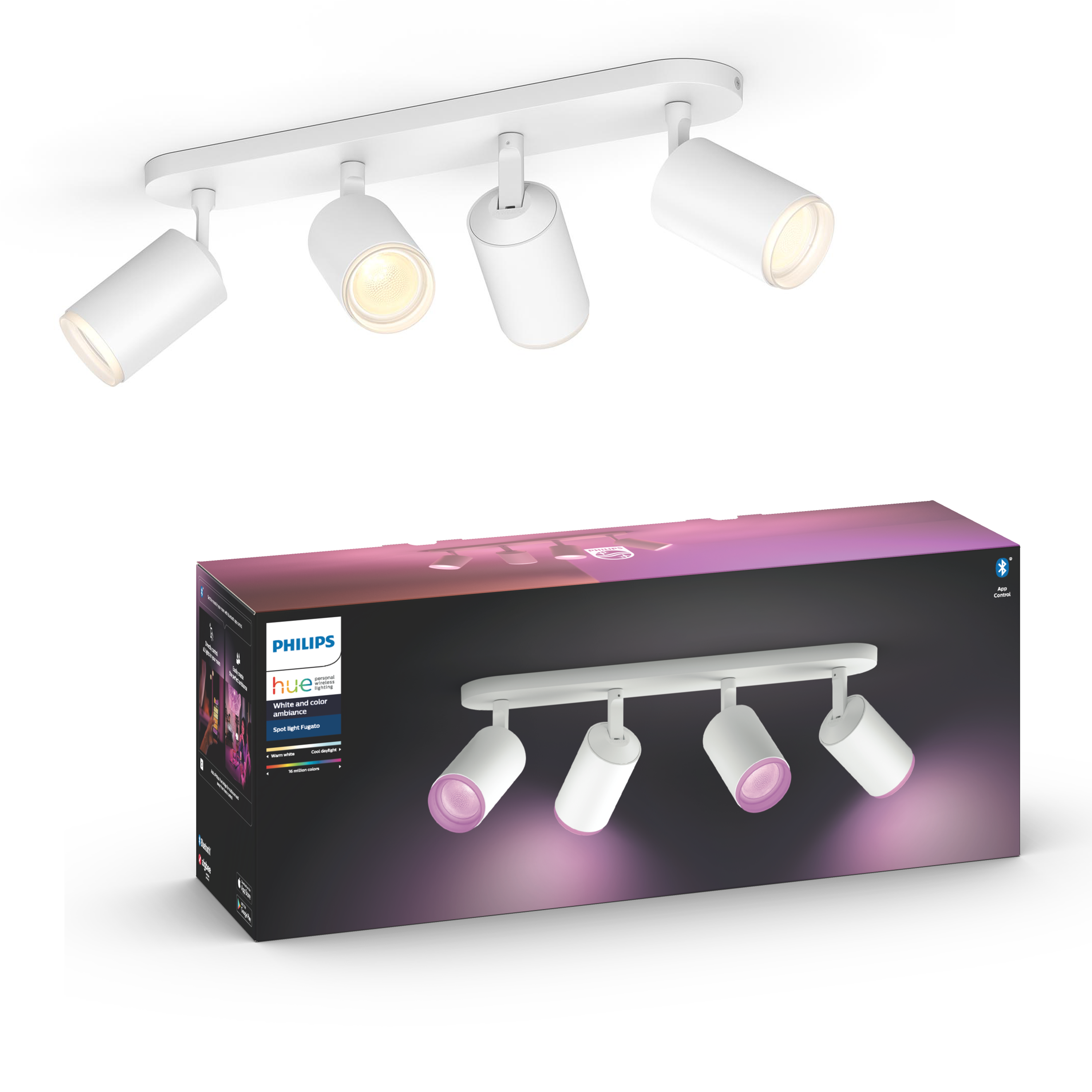 Philips Hue Fugato Plate/Spiral 4x5.7W Spots - Hvid Smart Home 929003810501