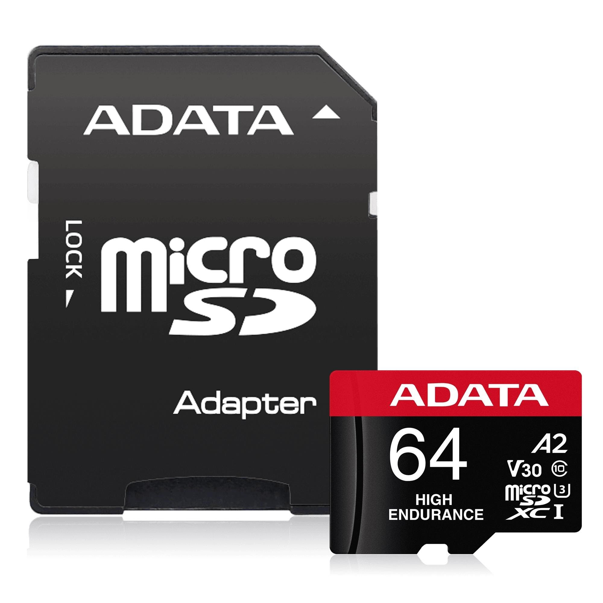 A-Data High Endurance MicroSD/SD - 100MB/s - 64GB Hukommelseskort AUSDX64GUI3V30SHA2-RA1