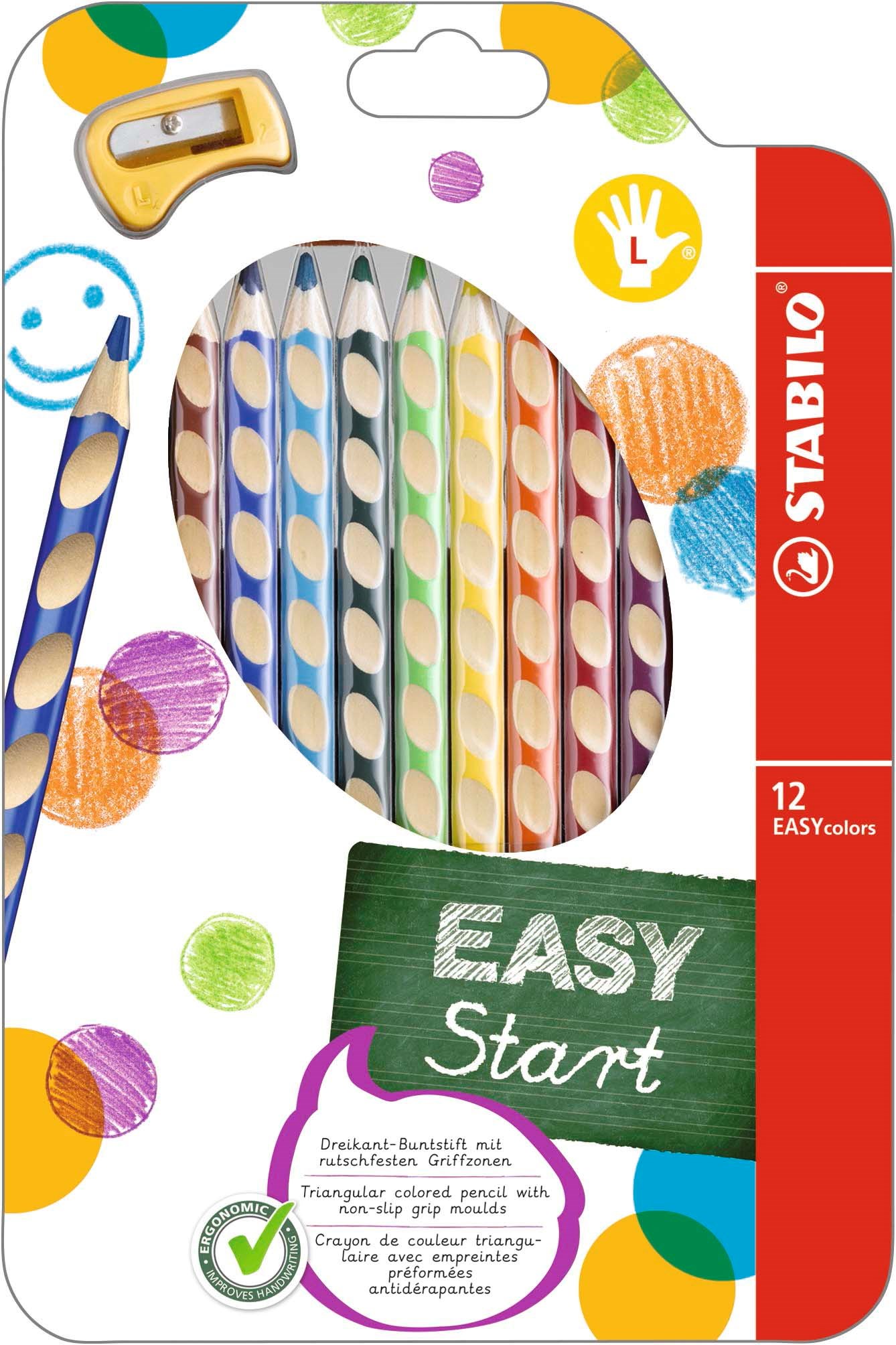 STABILO Farveblyanter EASYCOLOR L 12-STK ASS. til venstrehånds brug Tegneværktøj Farvet blyant 331/12