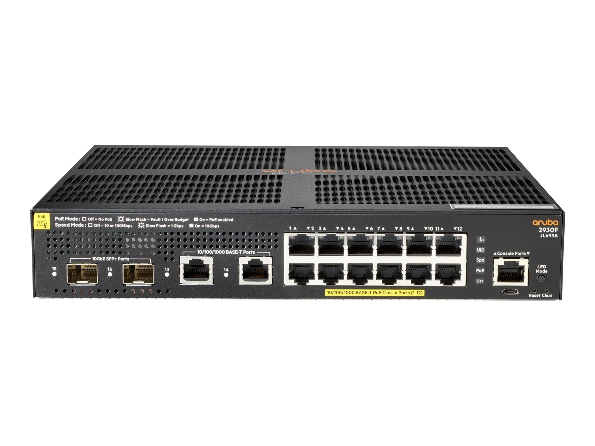 Hewlett Packard Enterprise Aruba 2930F 12G PoE+ 2G/2SFP+ Switch JL693A#ABB