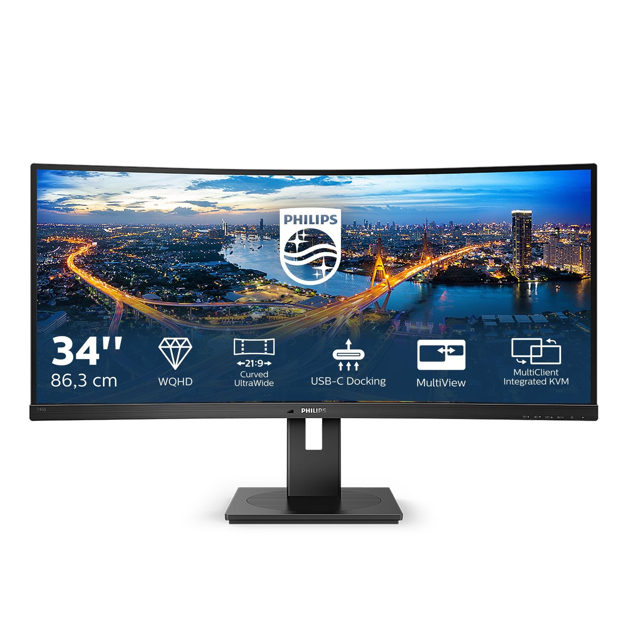 34" Philips B Line 346B1C - 3440x1440 (UWQHD) - 100Hz - VA - 90W USB-C - KVM switch Computerskærm Black 346B1C/00