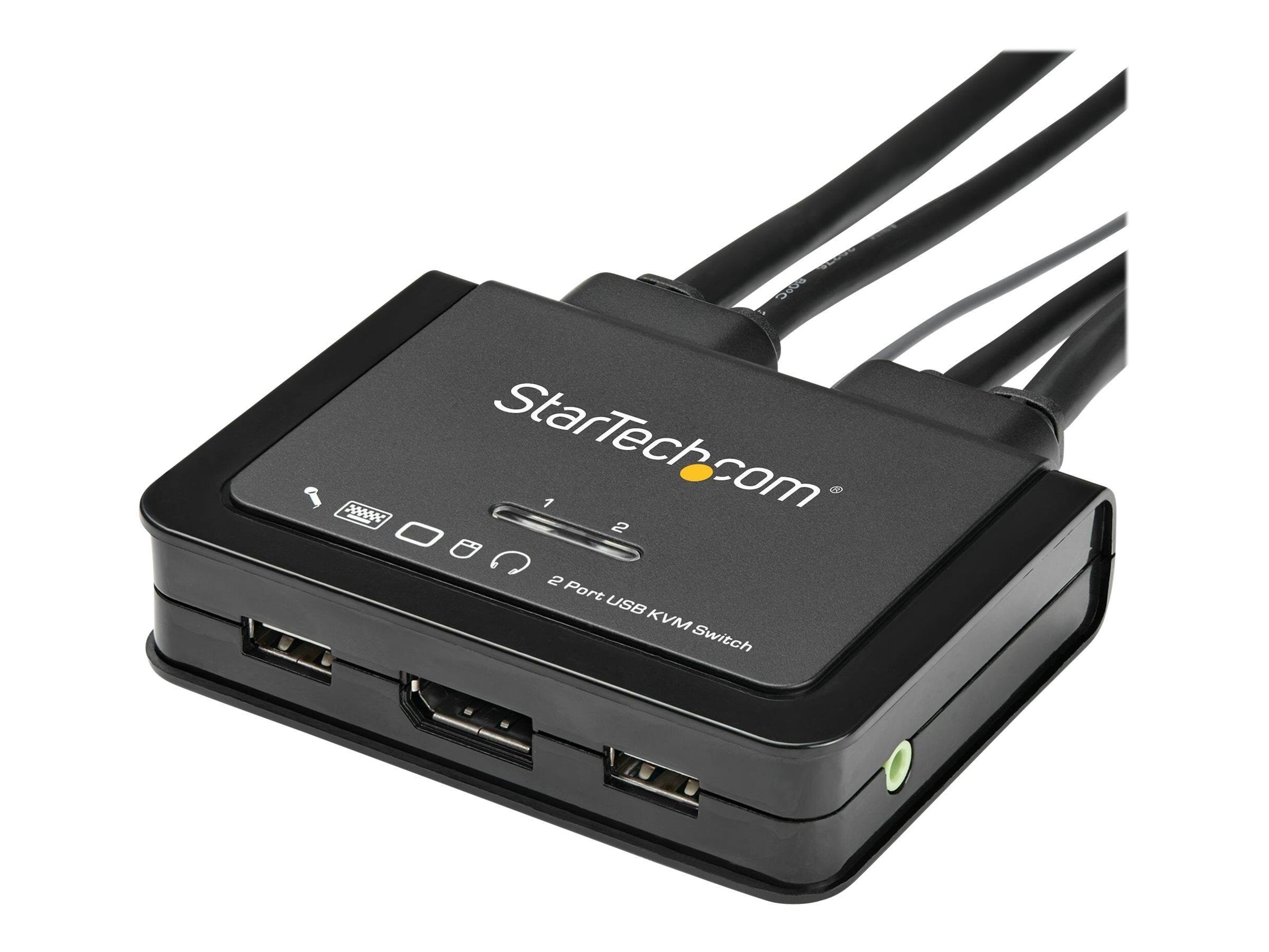 StarTech.com 2 Port USB 4K60Hz DisplayPort KVM Switch with Built-In Cables - KVM / audio switch - 2 ports Kvm-switch SV211DPUA4K