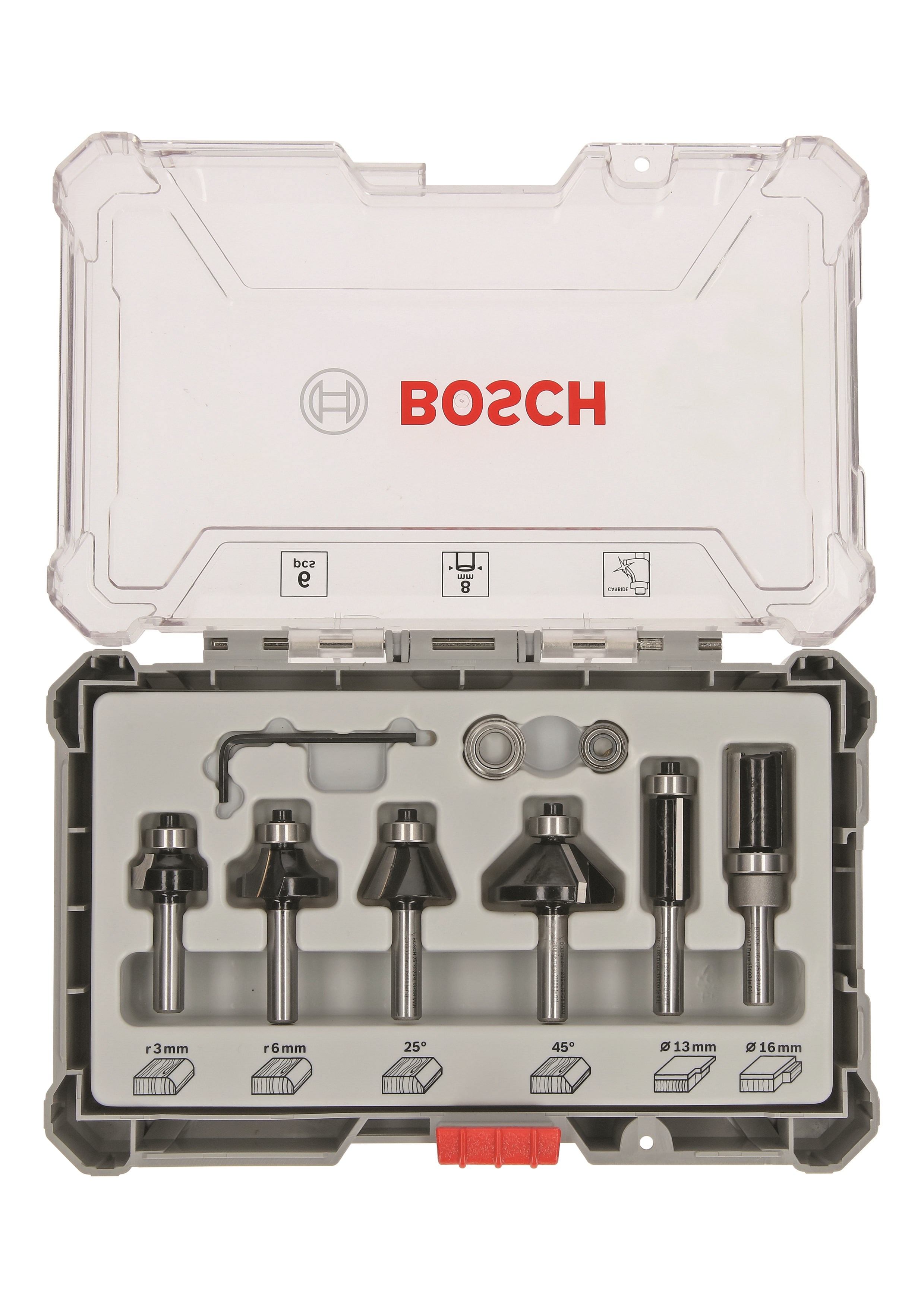 Bosch Bitsæt til fræsejern, 6 dele, Trim&Edging, skaft på 8 mm Værktøj 2607017469