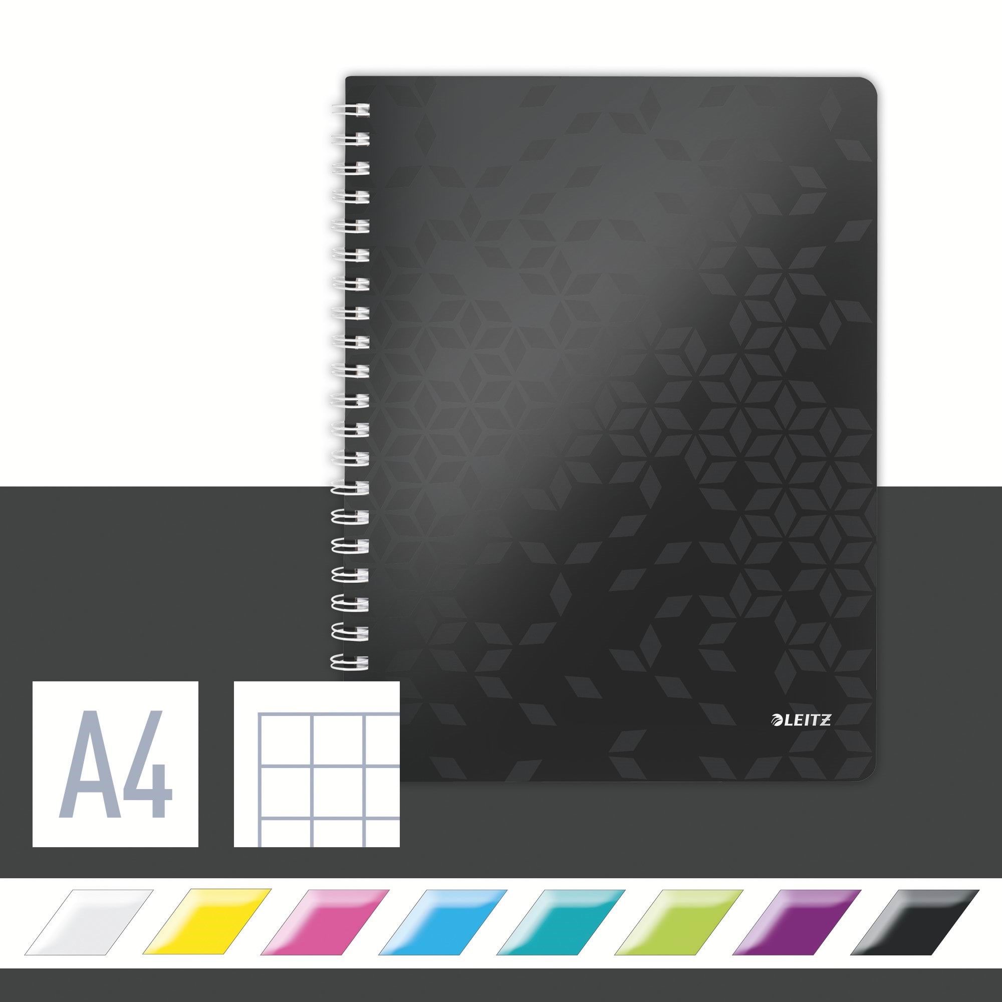 Leitz Notesblok WOW PP A4 kvadreret 80 gram 80 ark Notesbog Sort 46380095