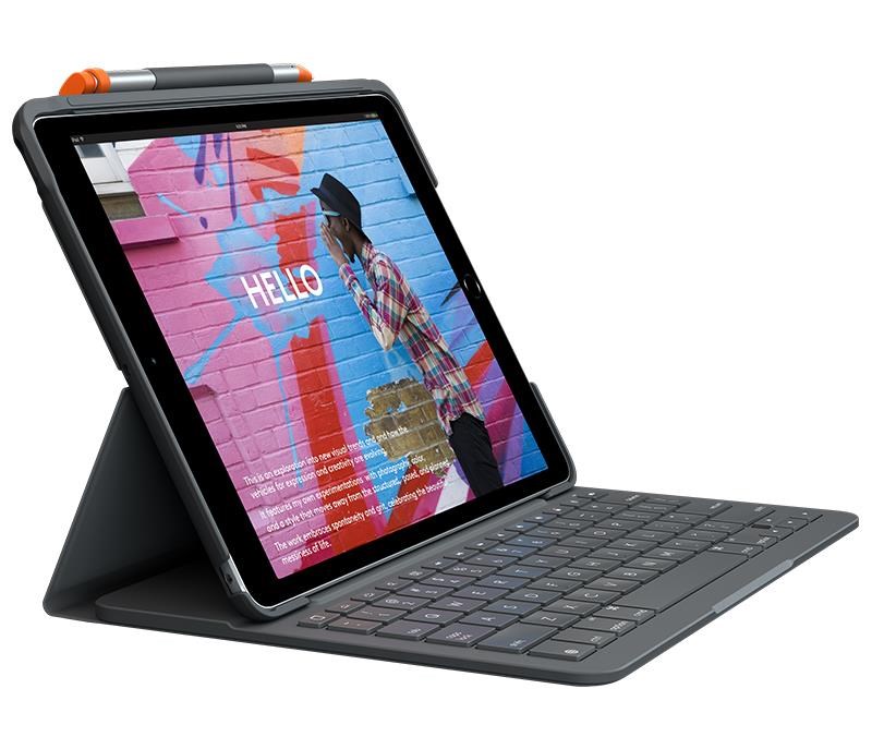 Logitech Slim Folio iPad 10.2" (7th gen) - UK - Tastatur & Folio sæt - Engelsk - UK - Grå
