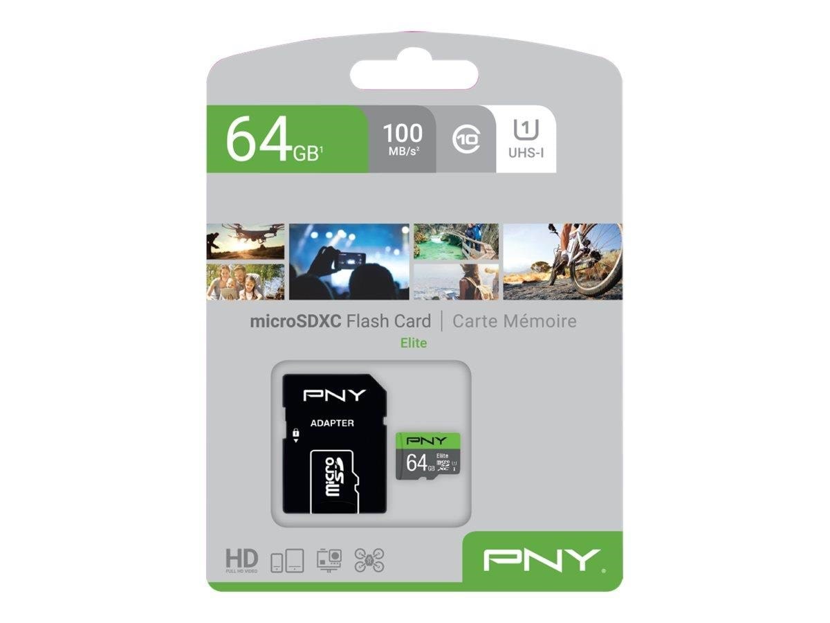 PNY Elite MicroSD/SD - 100MB/s - 64GB Hukommelseskort P-SDUX64U185GW-GE