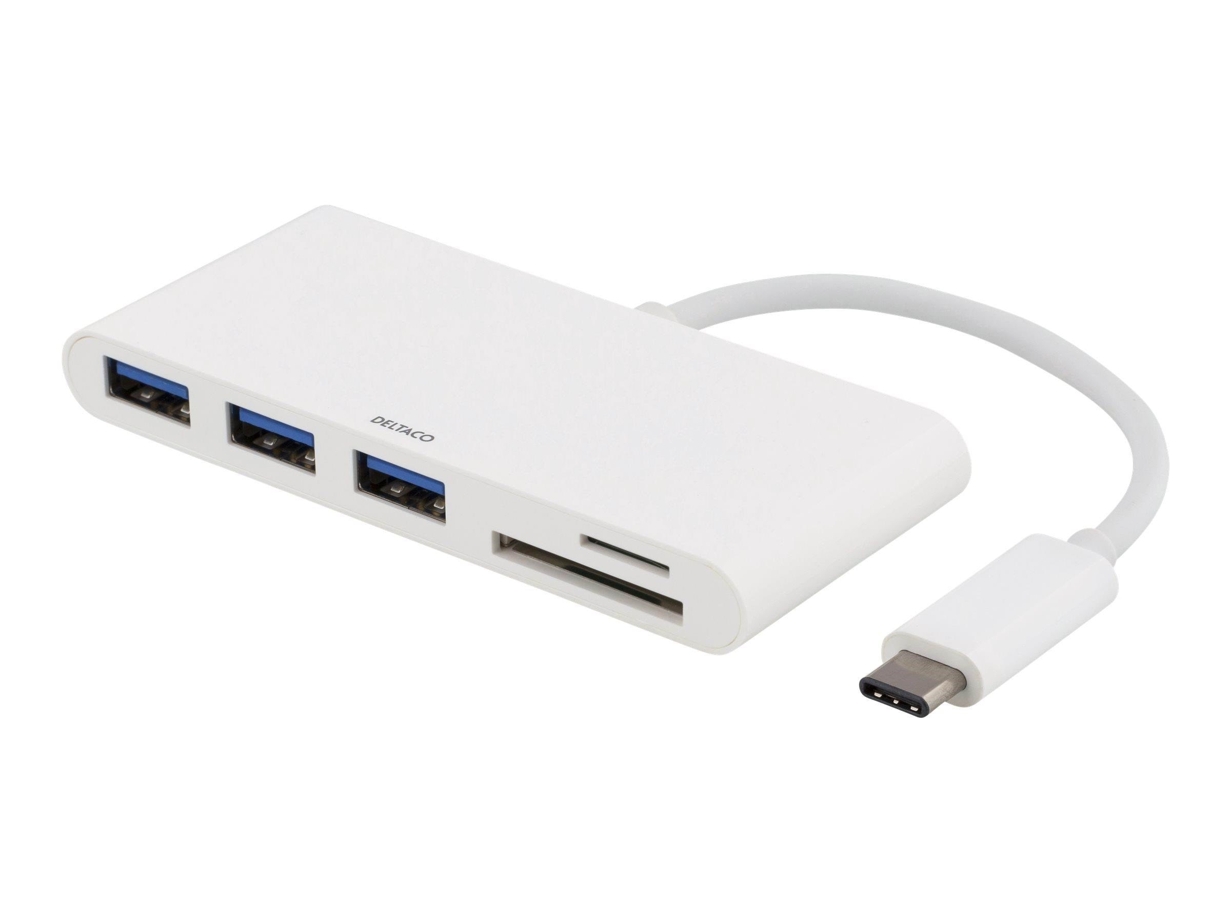 Deltaco USB 3.1 Gen 1 hub USB-C 3USB A SD/micro USB hub - 3 ports - Hvid Usb Hub USBC-HUB