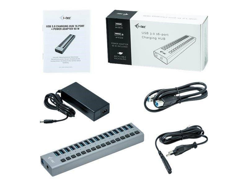 I-Tec USB 3.0 Charging HUB - 16-Port - 90W - USB 3.0 Type-A USB hub - 16 ports - Grå Usb Hub U3CHARGEHUB16