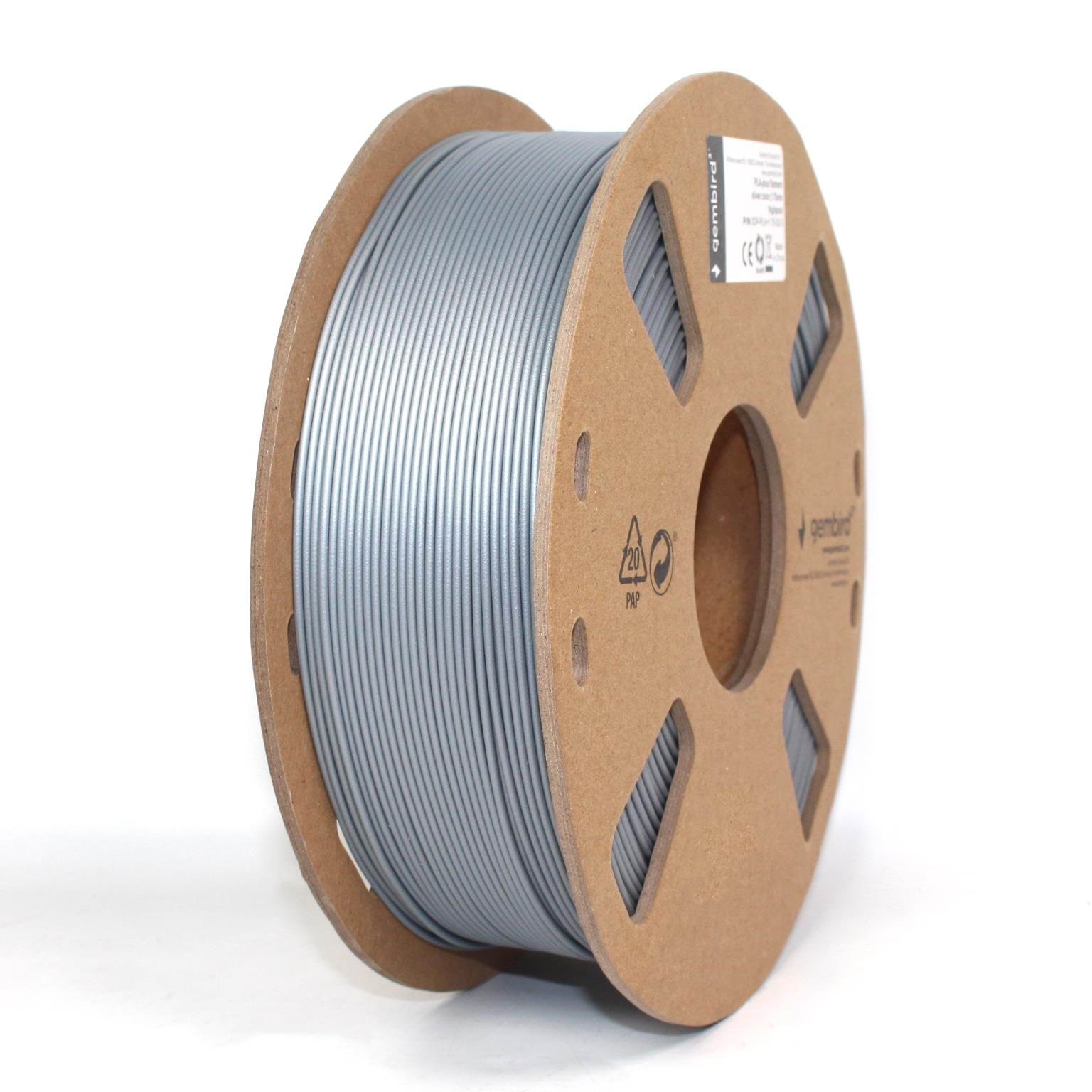 Gembird PLA+ filament - Sølv - 1.75mm ø - 1 kg 3d Filament 3DP-PLA+1.75-02-S